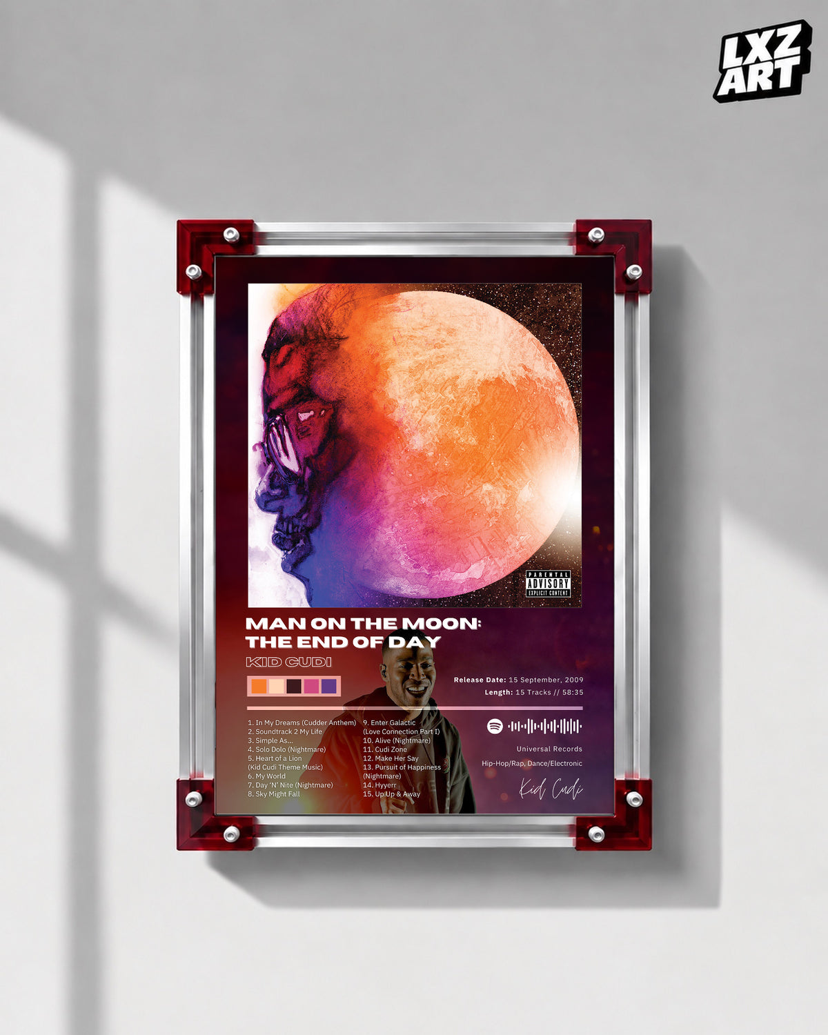 Kid Cudi 'Man On The Moon: The End Of Day' Album Poster — LXZART display 1; frame not included