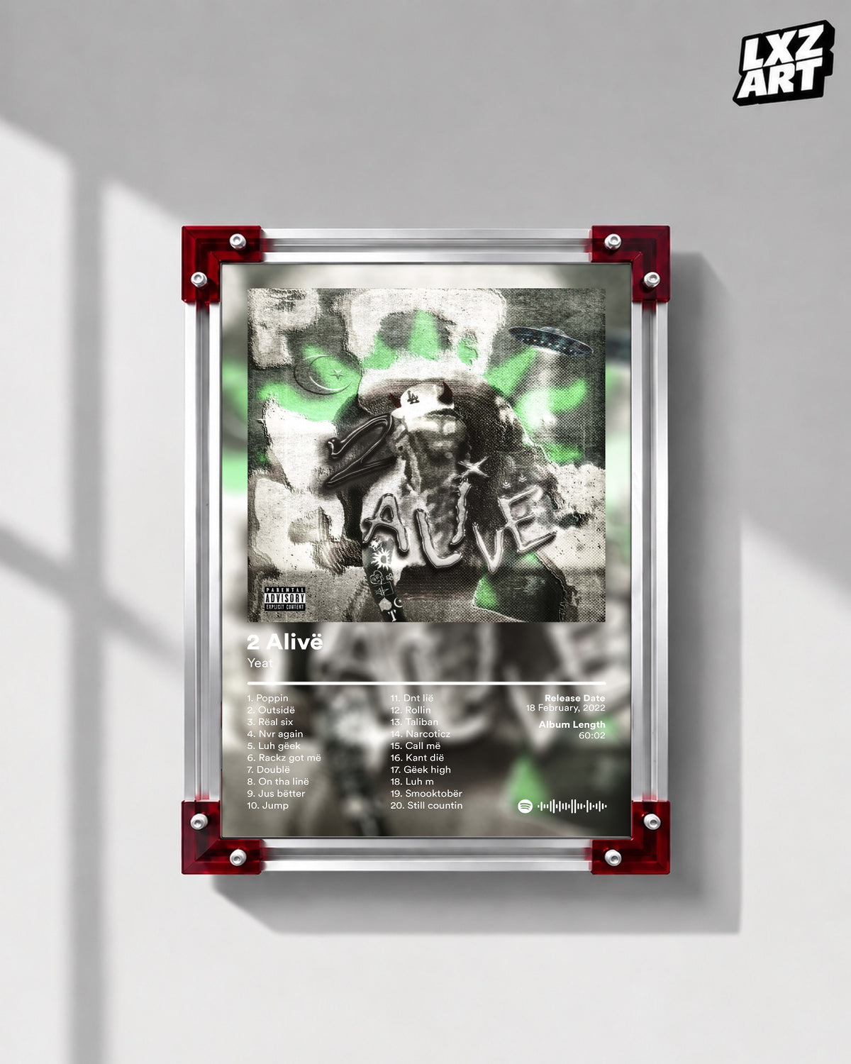 Yeat 2 Alivë Tracklist Poster | Unframed Bedroom Wall Art — LXZART display 1; frame not included