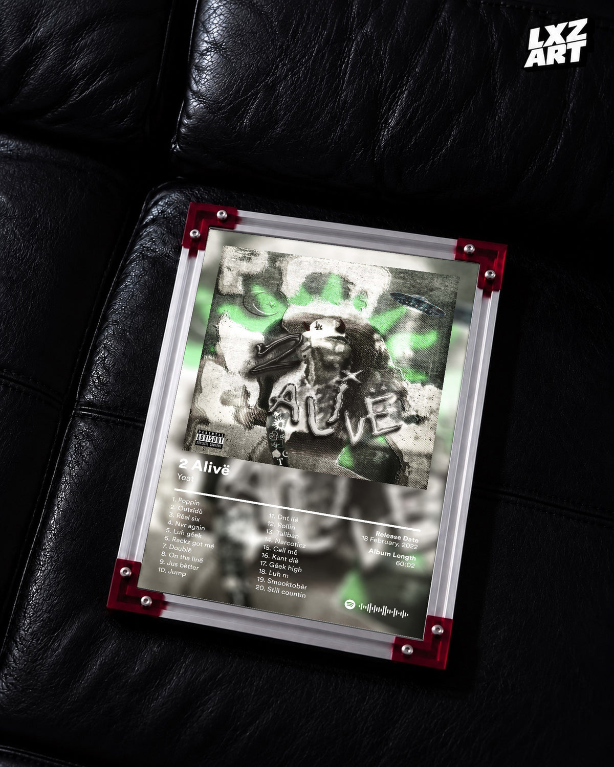 Yeat 2 Alivë Tracklist Poster | Unframed Bedroom Wall Art — LXZART display 2; frame not included