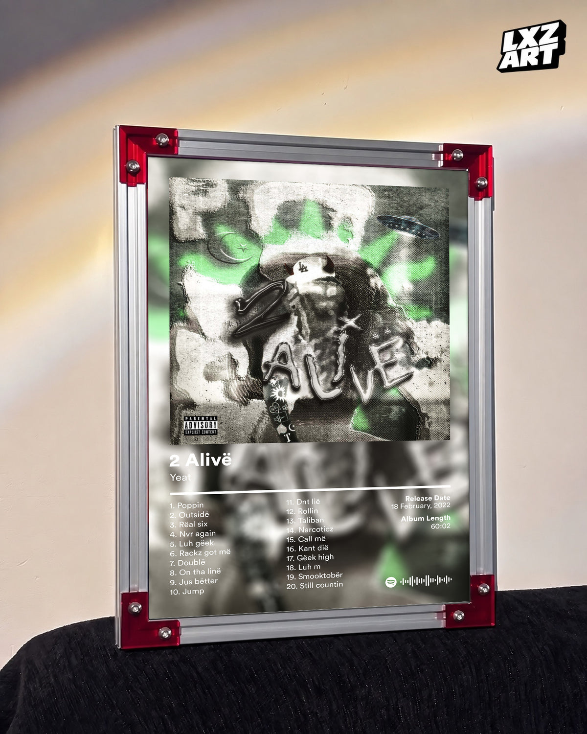 Yeat 2 Alivë Tracklist Poster | Unframed Bedroom Wall Art — LXZART display 3; frame not included