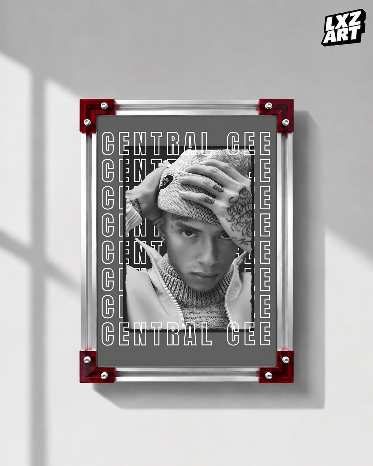 Central Cee Monochrome Typography Portrait Poster | Unframed UK Rap Wall Art — LXZART display 1; frame not included