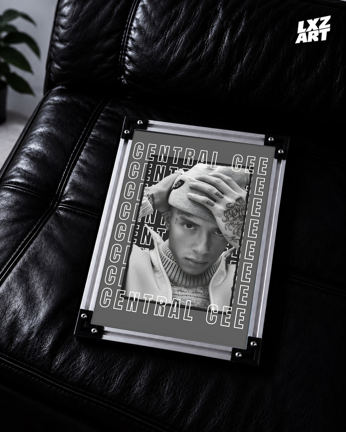 Central Cee Monochrome Typography Portrait Poster | Unframed UK Rap Wall Art — LXZART display 2; frame not included
