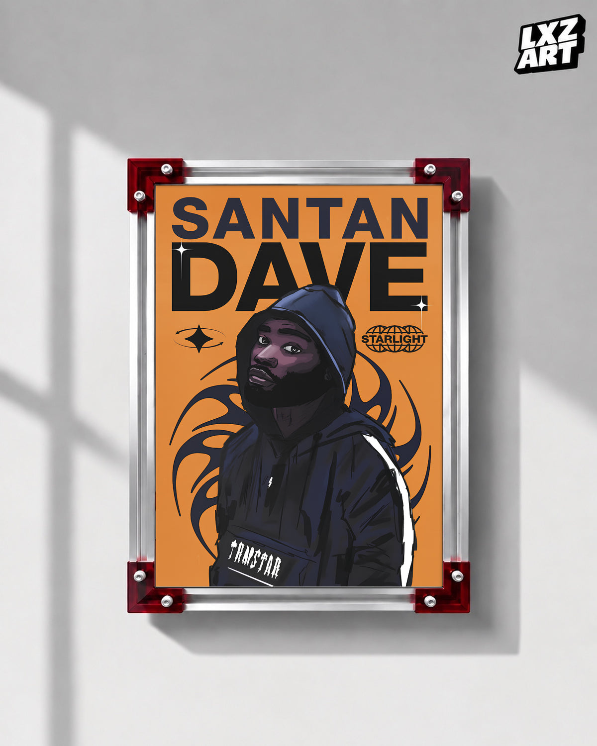 Dave Starlight Illustration Poster | Unframed UK Rap Wall Art — LXZART display 1; frame not included
