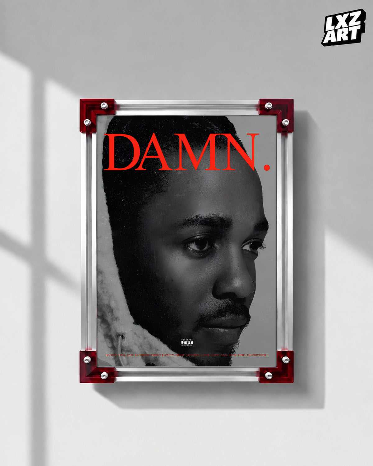 Kendrick Lamar DAMN. Black and White Portrait Poster | Unframed Hip Hop Wall Art — LXZART display 1; frame not included