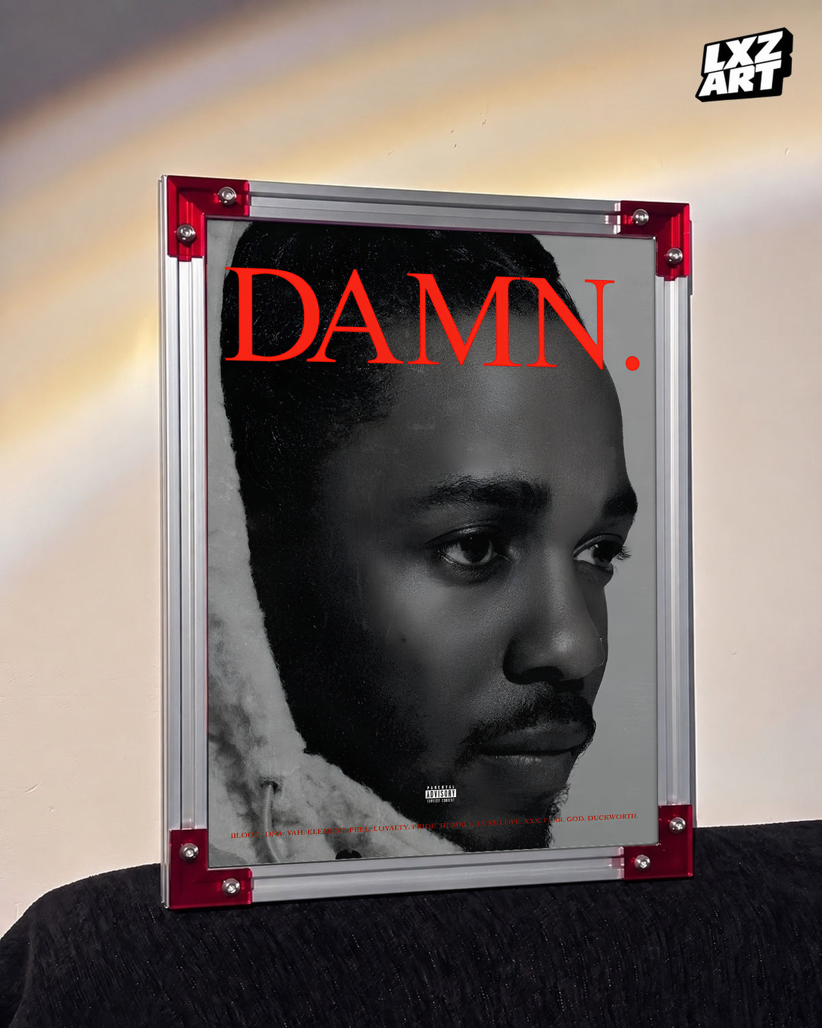 Kendrick Lamar DAMN. Black and White Portrait Poster | Unframed Hip Hop Wall Art — LXZART display 3; frame not included