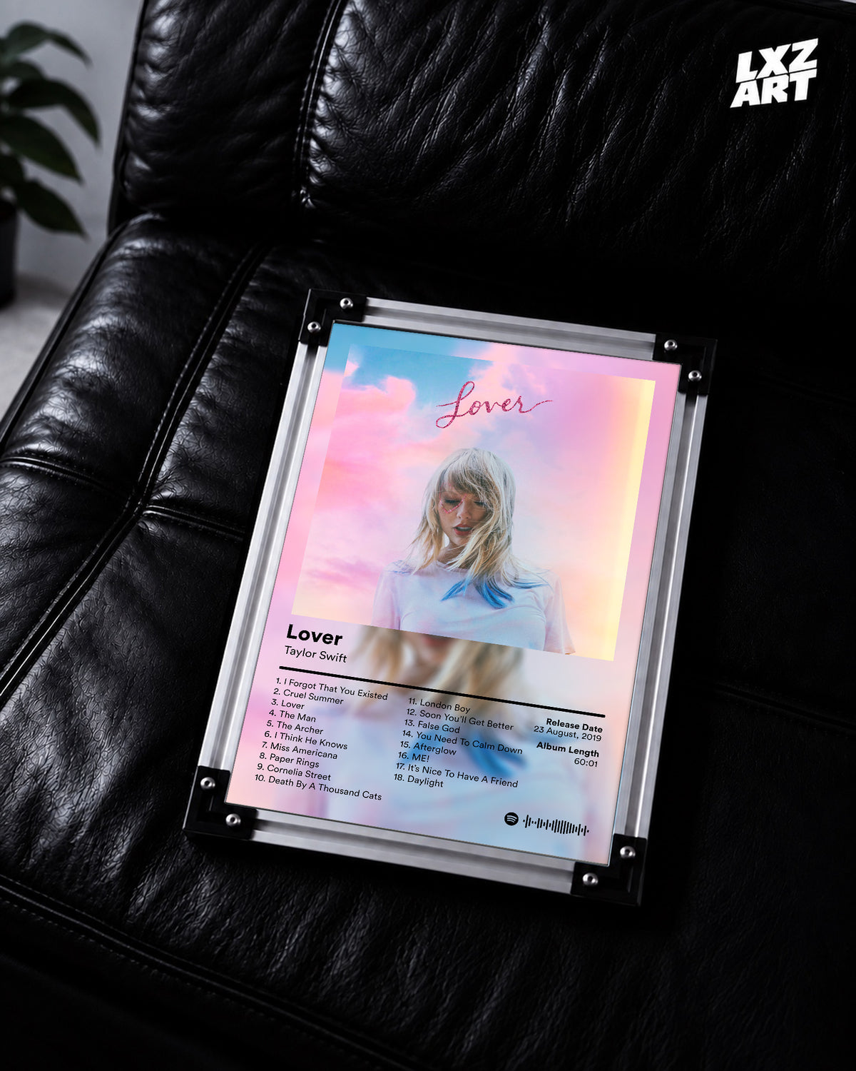 Taylor Swift Lover Tracklist Poster | Unframed Bedroom Wall Art — LXZART display 2; frame not included