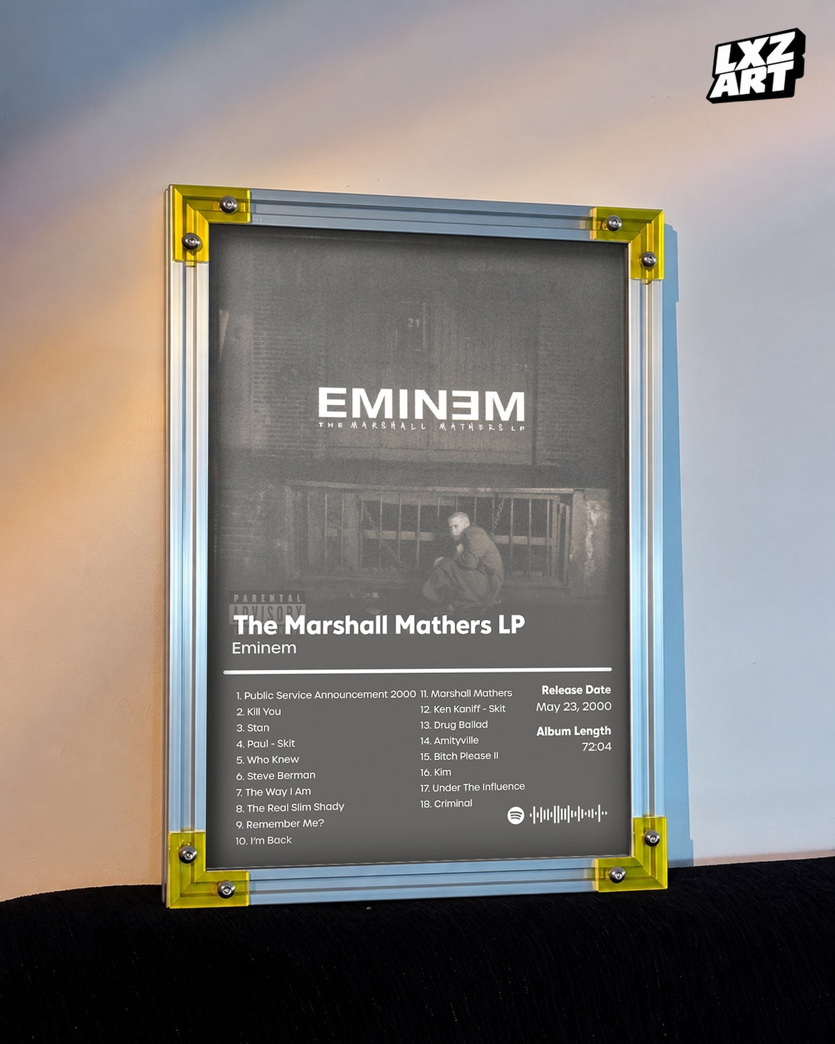 Eminem The Marshall Mathers LP Tracklist Poster | Unframed Bedroom Wall Art — LXZART display 3; frame not included