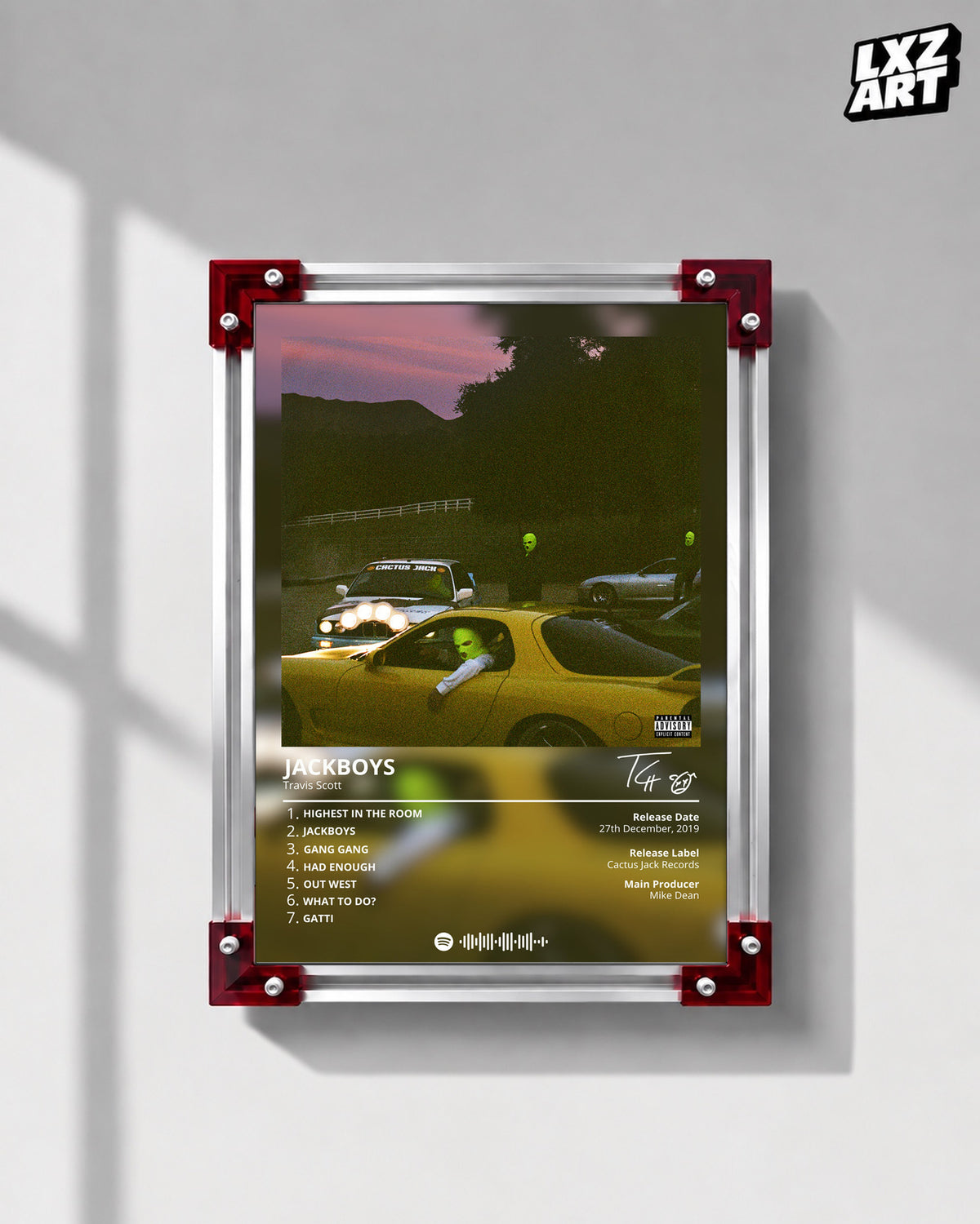 Travis Scott JACKBOYS Tracklist Poster | Unframed Bedroom Wall Art — LXZART display 1; frame not included