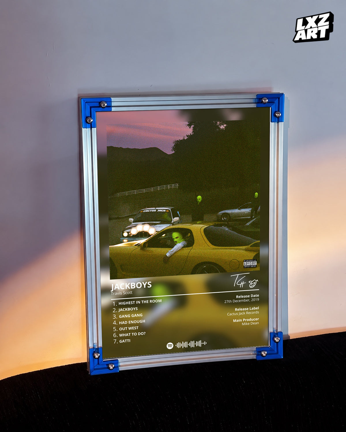 Travis Scott JACKBOYS Tracklist Poster | Unframed Bedroom Wall Art — LXZART display 3; frame not included