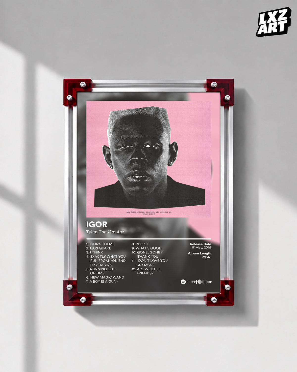 Tyler The Creator IGOR Tracklist Poster | Unframed Bedroom Wall Art — LXZART display 1; frame not included