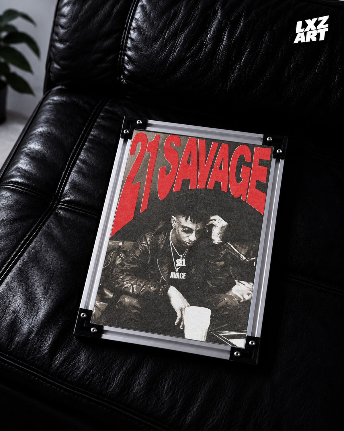 21 Savage Red Logo Portrait Poster | Unframed Bedroom Wall Art — LXZART display 2; frame not included