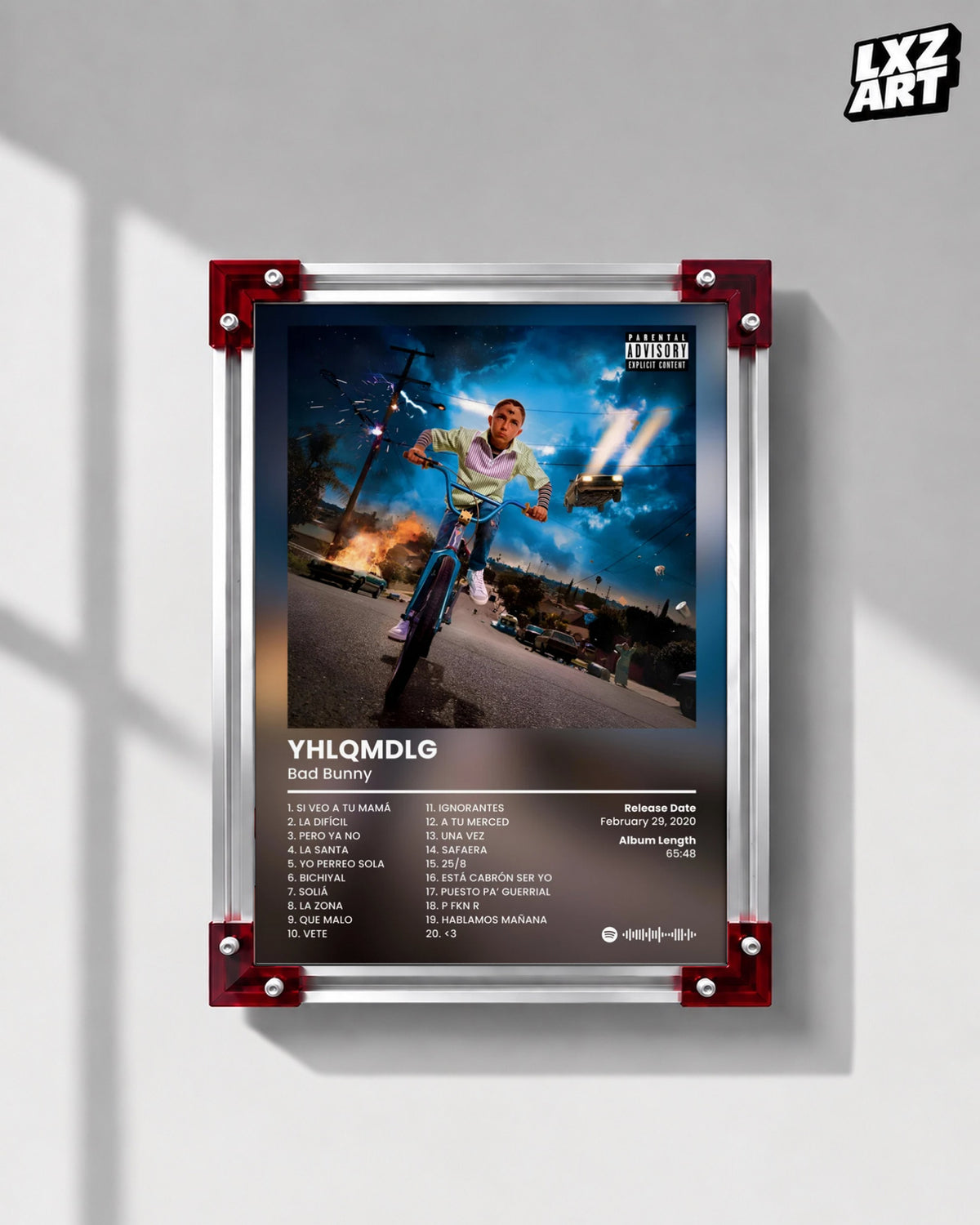 Bad Bunny YHLQMDLG Tracklist Poster | Unframed Bedroom Wall Art — LXZART display 1; frame not included