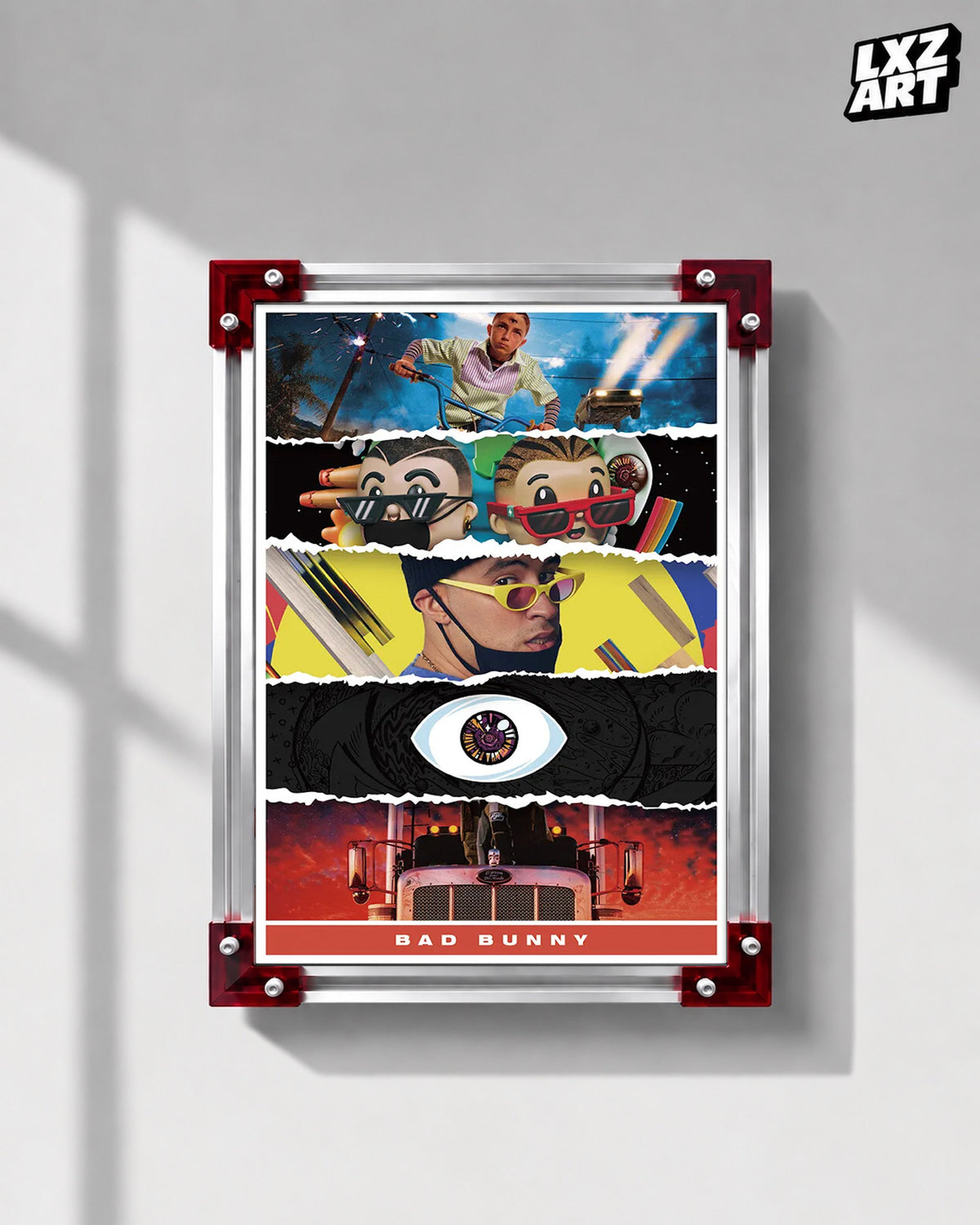 Bad Bunny Collage Poster | Unframed Reggaeton Latin Trap Wall Art — LXZART display 1; frame not included