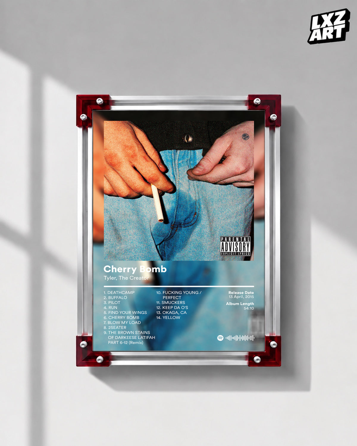 Tyler, The Creator Cherry Bomb Album-Inspired Tracklist Poster | Unframed Hip Hop Wall Art — LXZART display 1; frame not included