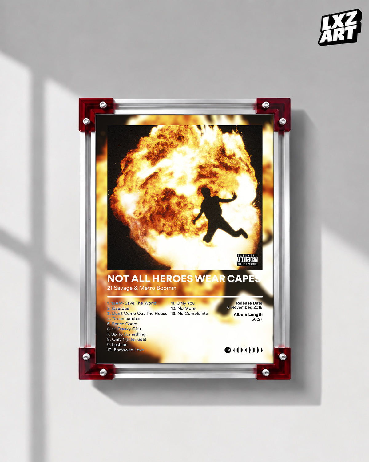 Metro Boomin Not All Heroes Wear Capes Album Poster | Unframed Bedroom Wall Art — LXZART display 1; frame not included