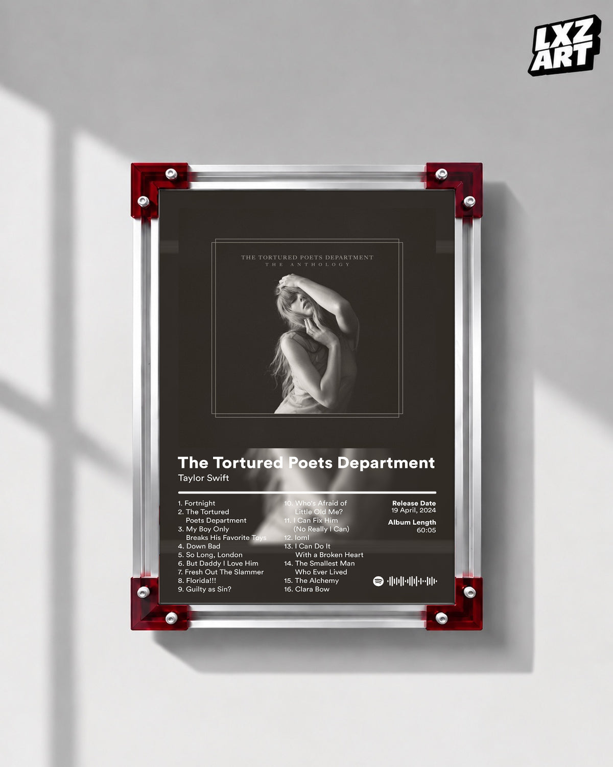 Taylor Swift The Tortured Poets Department Tracklist Poster | Unframed Bedroom Wall Art — LXZART display 1; frame not included
