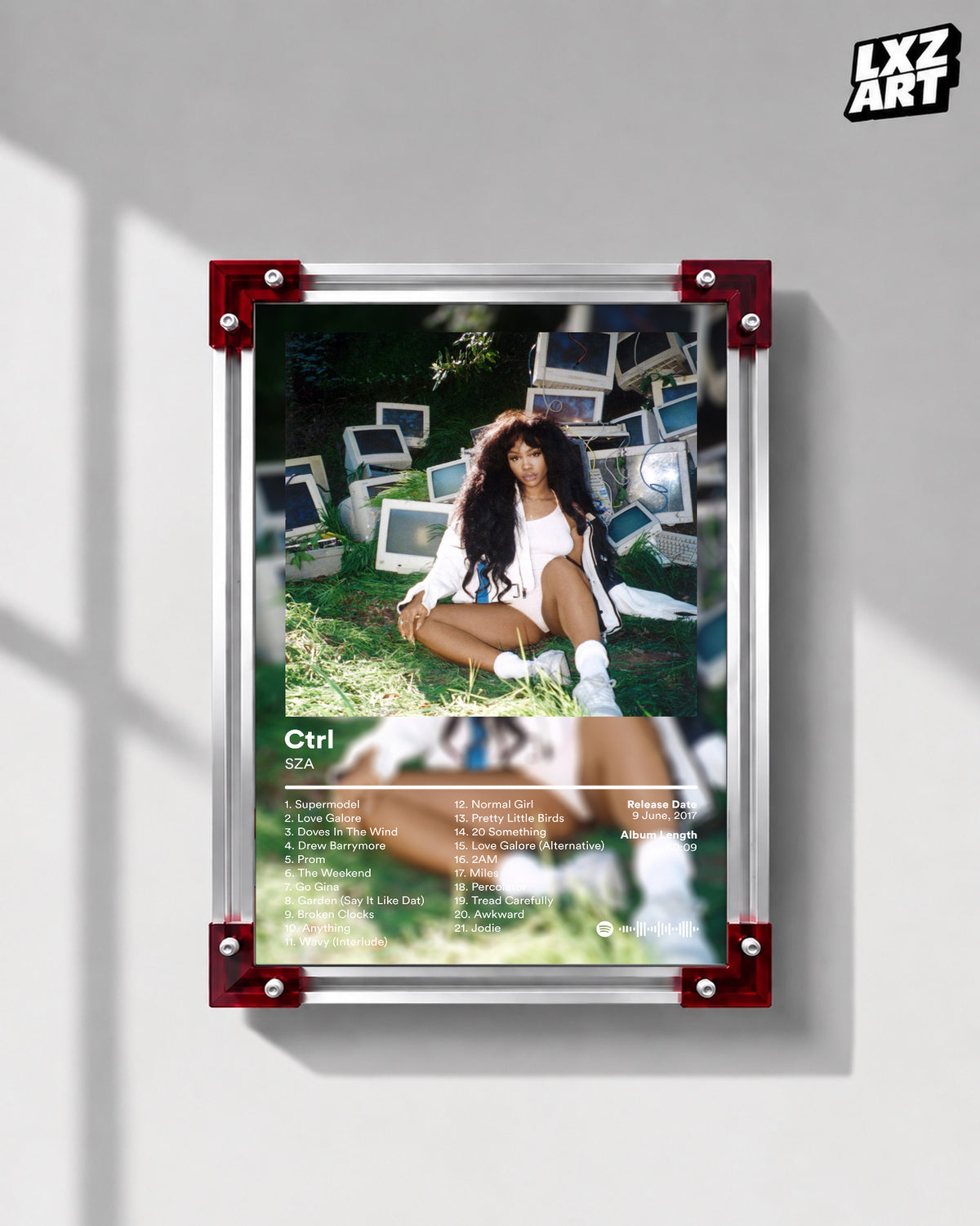 SZA Ctrl Tracklist Poster | Unframed Bedroom Wall Art — LXZART display 1; frame not included