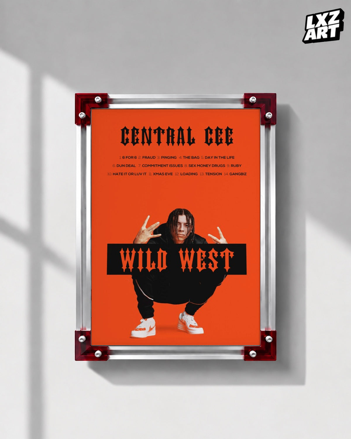 Central Cee Wild West Tracklist Poster | Unframed UK Rap Wall Art — LXZART display 1; frame not included