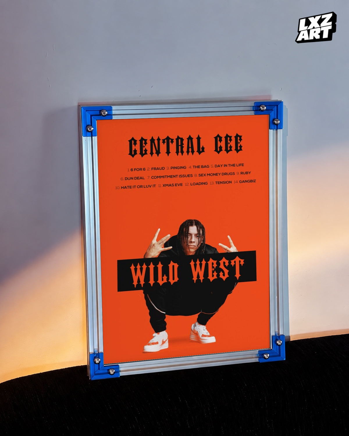 Central Cee Wild West Tracklist Poster | Unframed UK Rap Wall Art — LXZART display 3; frame not included