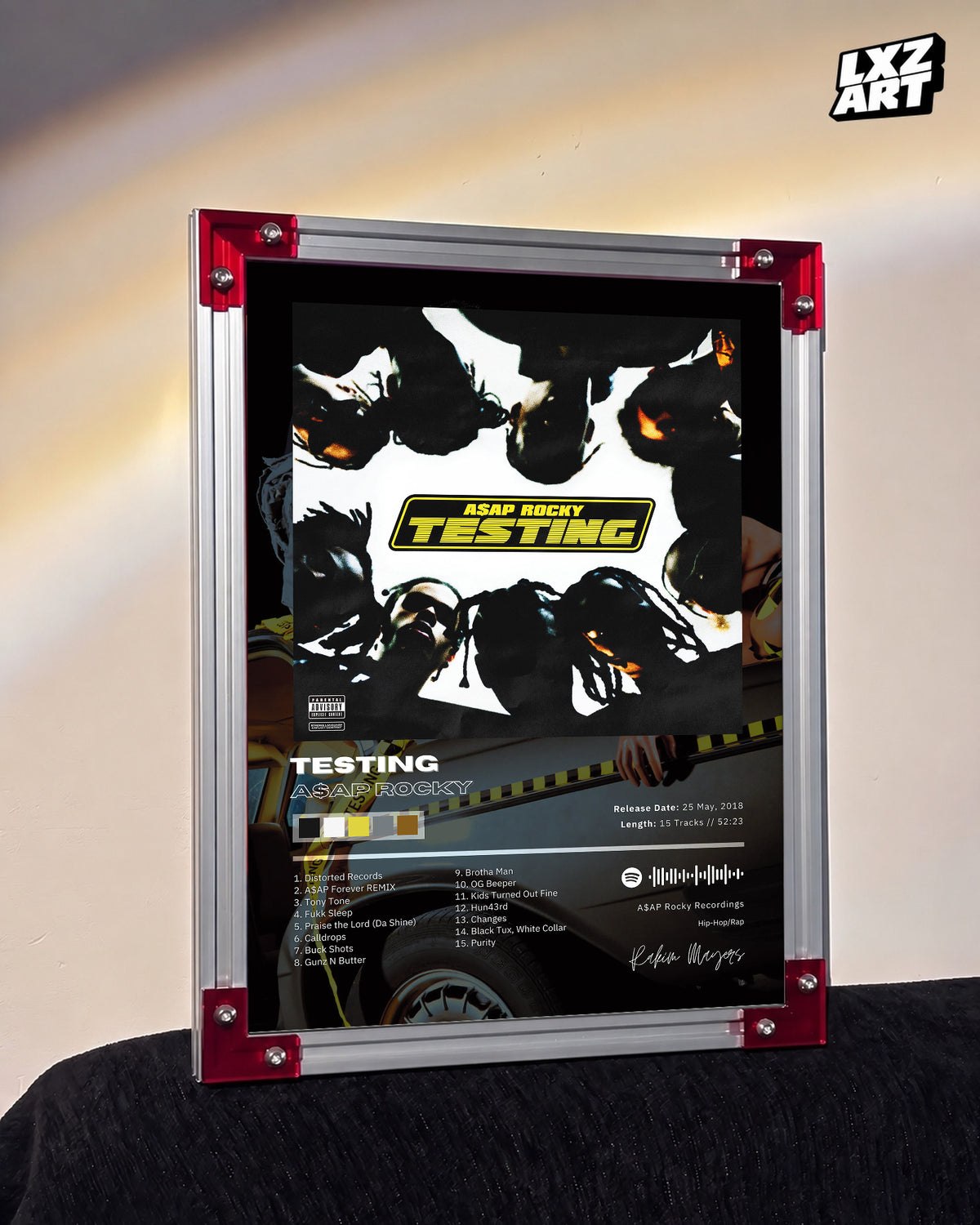 A Rocky TESTING Tracklist Poster | Album Version | Unframed Hip Hop Wall Art — LXZART display 3; frame not included
