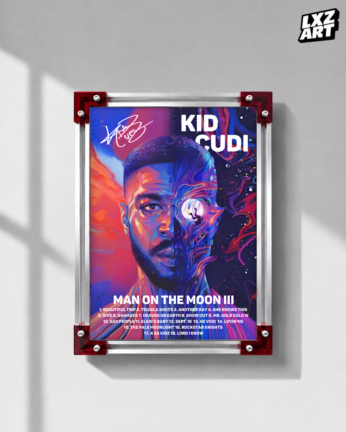 Kid Cudi - "Man On The Moon III" Signature Poster — LXZART display 1; frame not included