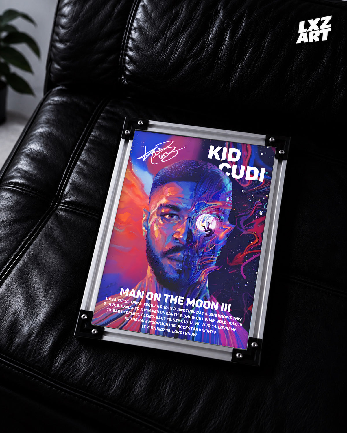 Kid Cudi - "Man On The Moon III" Signature Poster — LXZART display 2; frame not included
