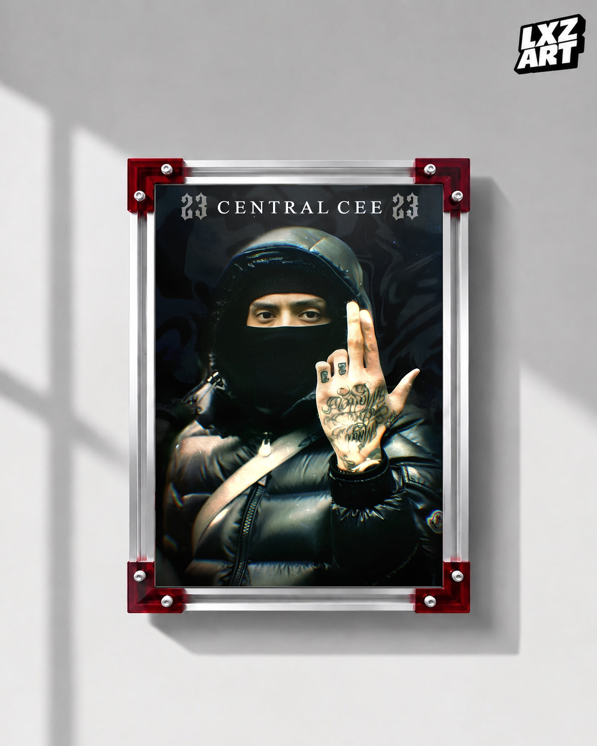 Central Cee 23 Masked Portrait Poster | Unframed UK Rap Wall Art — LXZART display 1; frame not included