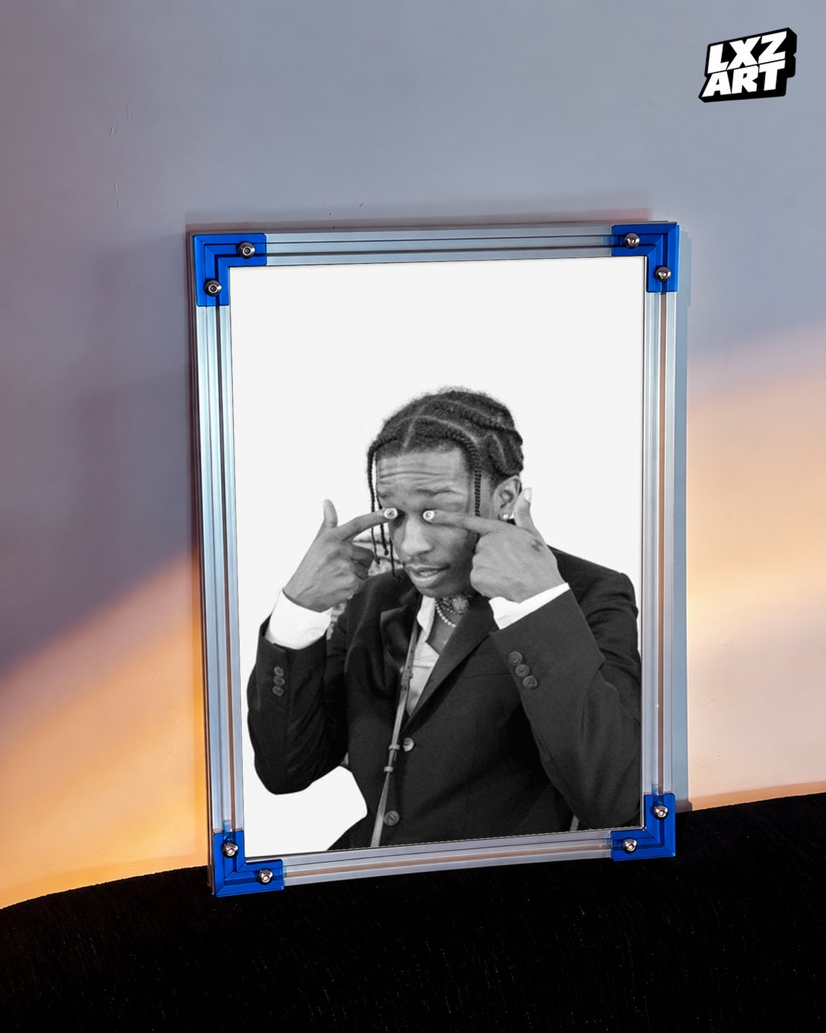 A$AP Rocky Black and White Portrait Poster | Unframed Hip Hop Wall Art — LXZART display 3; frame not included