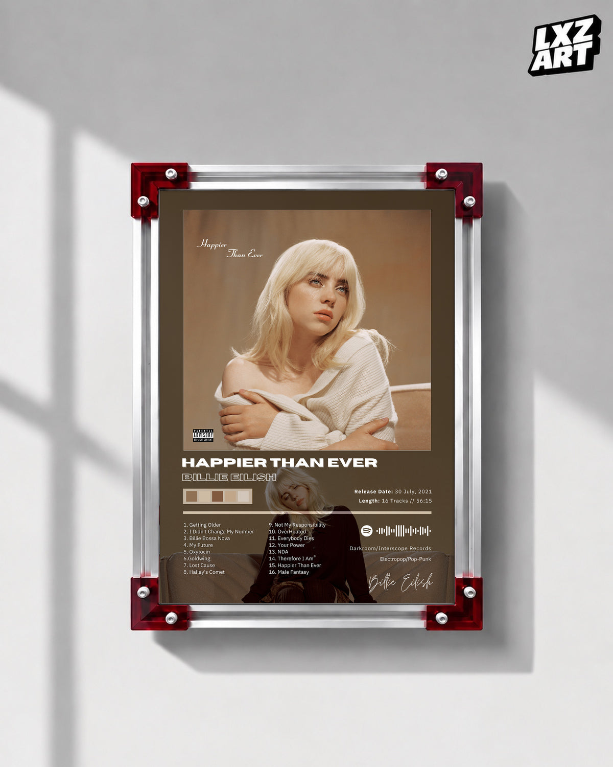 Billie Eilish Happier Than Ever Tracklist Poster | Unframed Bedroom Wall Art — LXZART display 1; frame not included