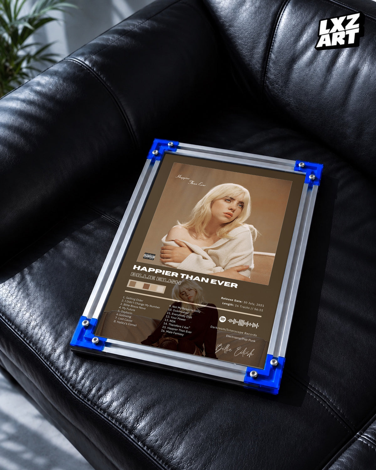 Billie Eilish Happier Than Ever Tracklist Poster | Unframed Bedroom Wall Art — LXZART display 2; frame not included
