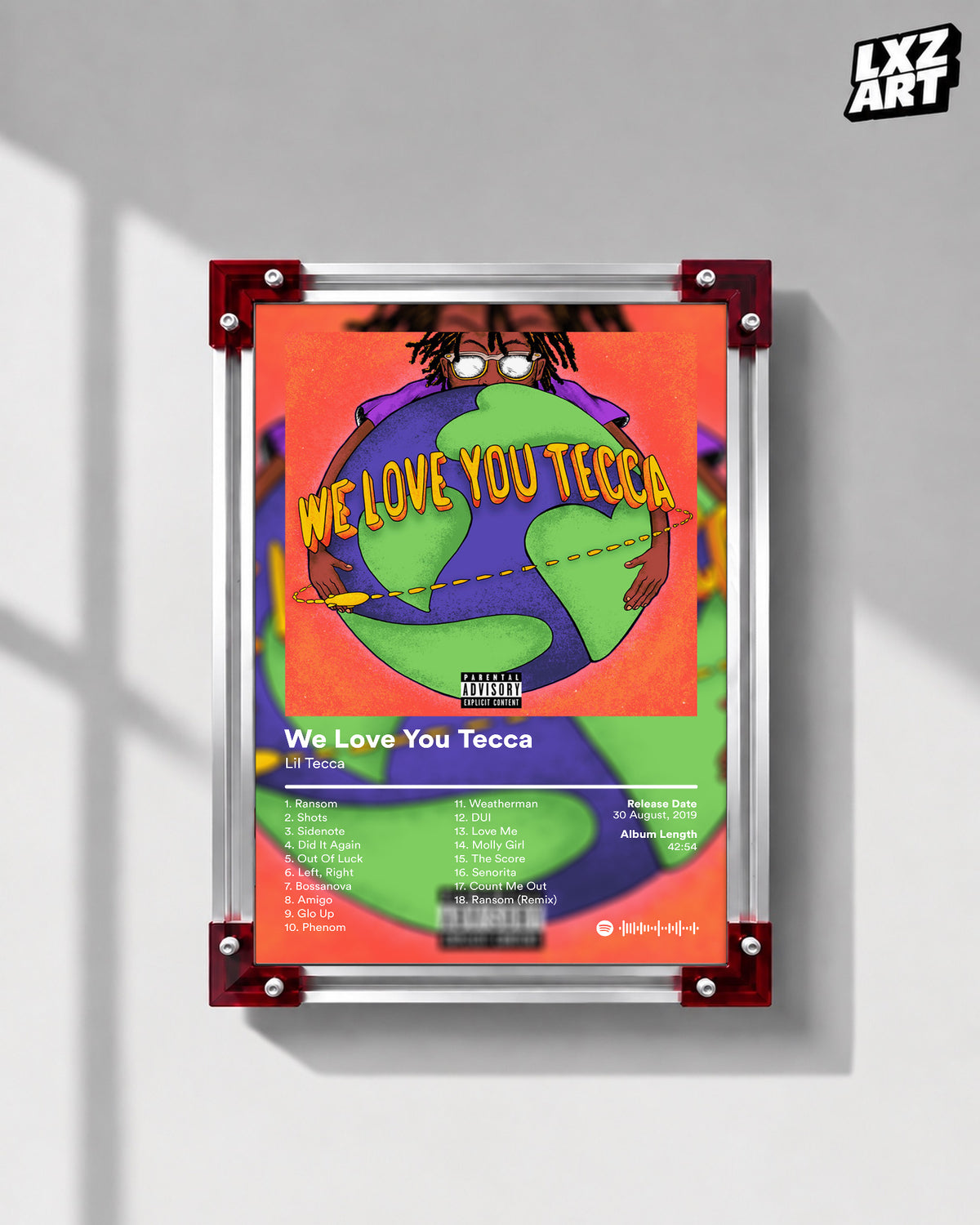 Lil Tecca We Love You Tecca Tracklist Poster | Unframed Bedroom Wall Art — LXZART display 1; frame not included