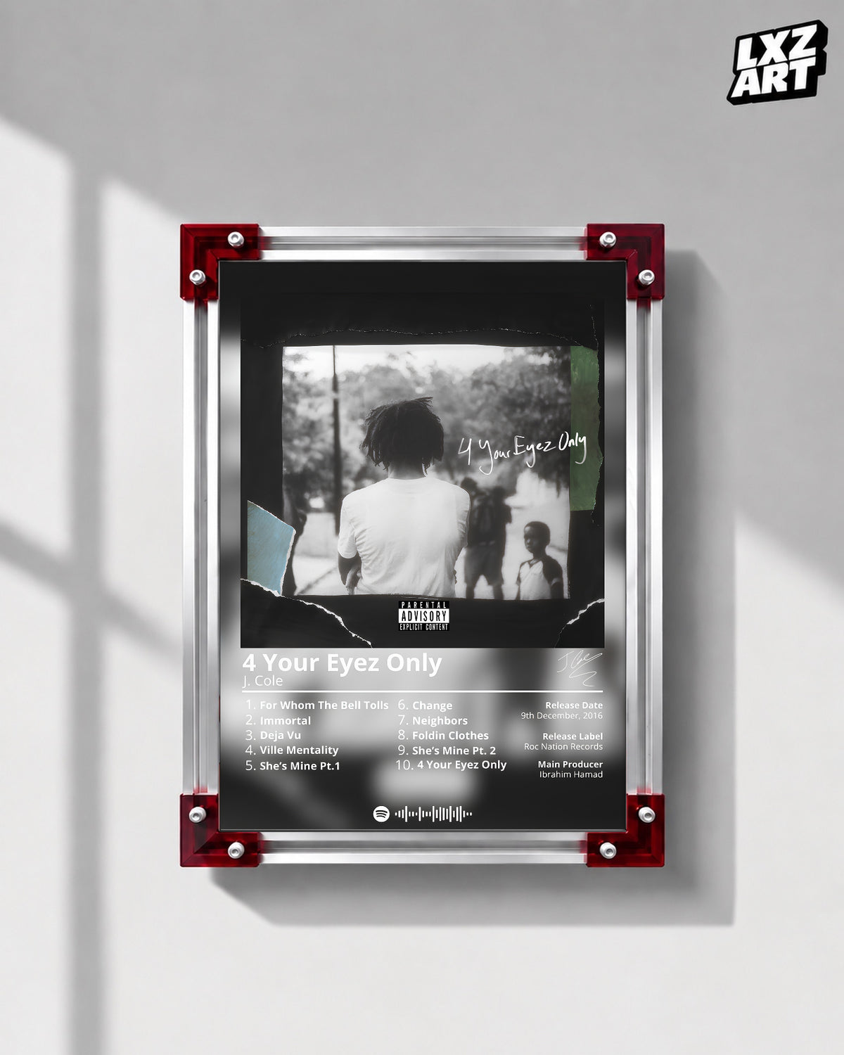J. Cole '4 Your Eyez Only' Album Poster — LXZART display 1; frame not included