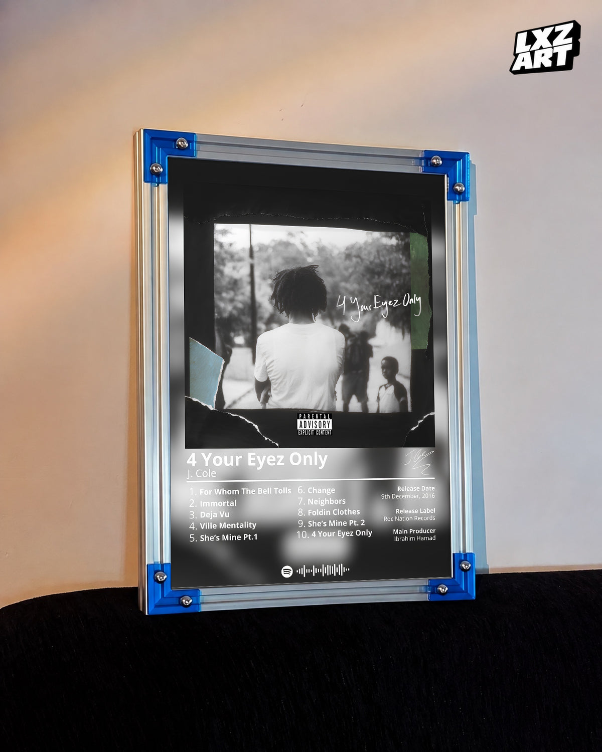 J. Cole '4 Your Eyez Only' Album Poster — LXZART display 3; frame not included