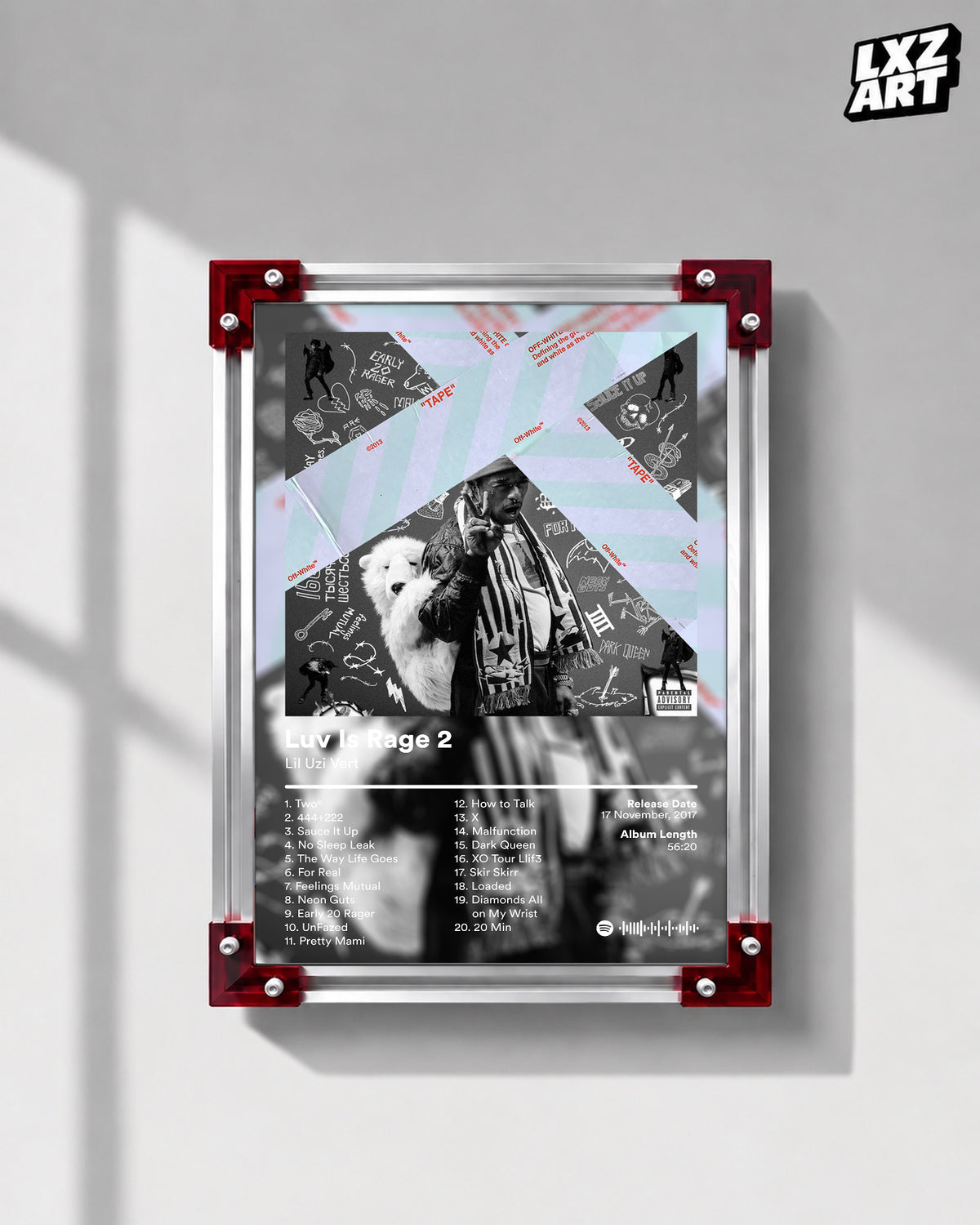 Lil Uzi Vert 'Luv Is Rage 2' Album Poster — LXZART display 1; frame not included