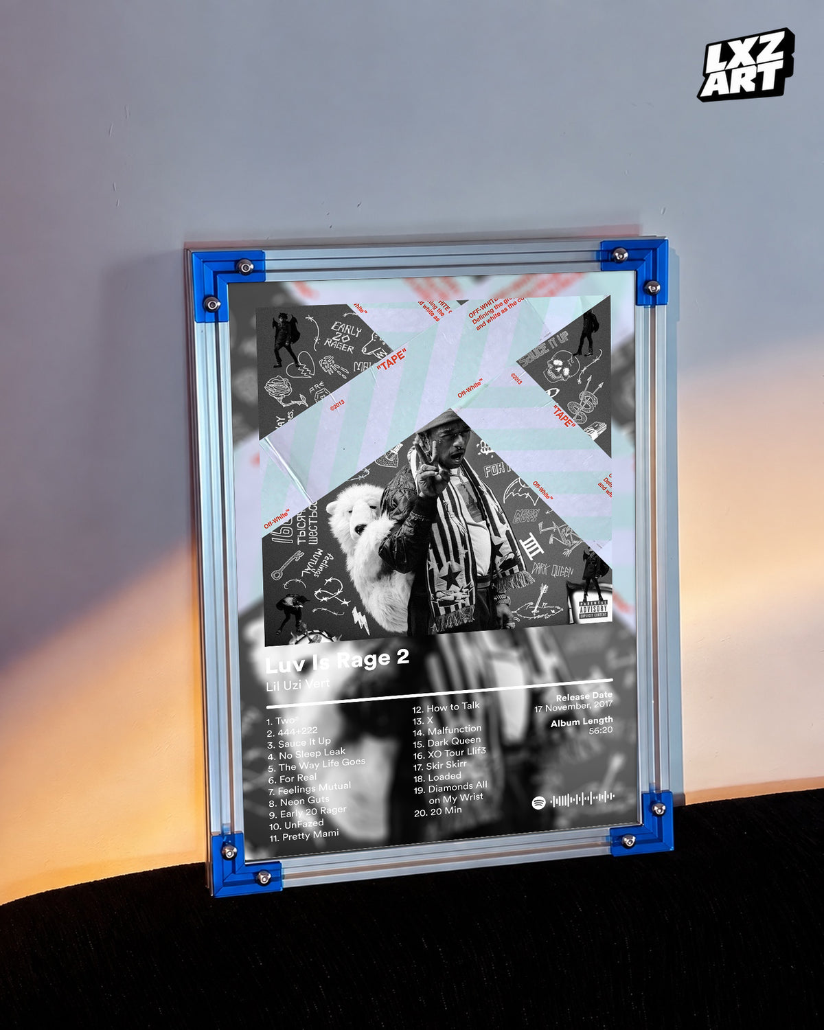 Lil Uzi Vert 'Luv Is Rage 2' Album Poster — LXZART display 3; frame not included