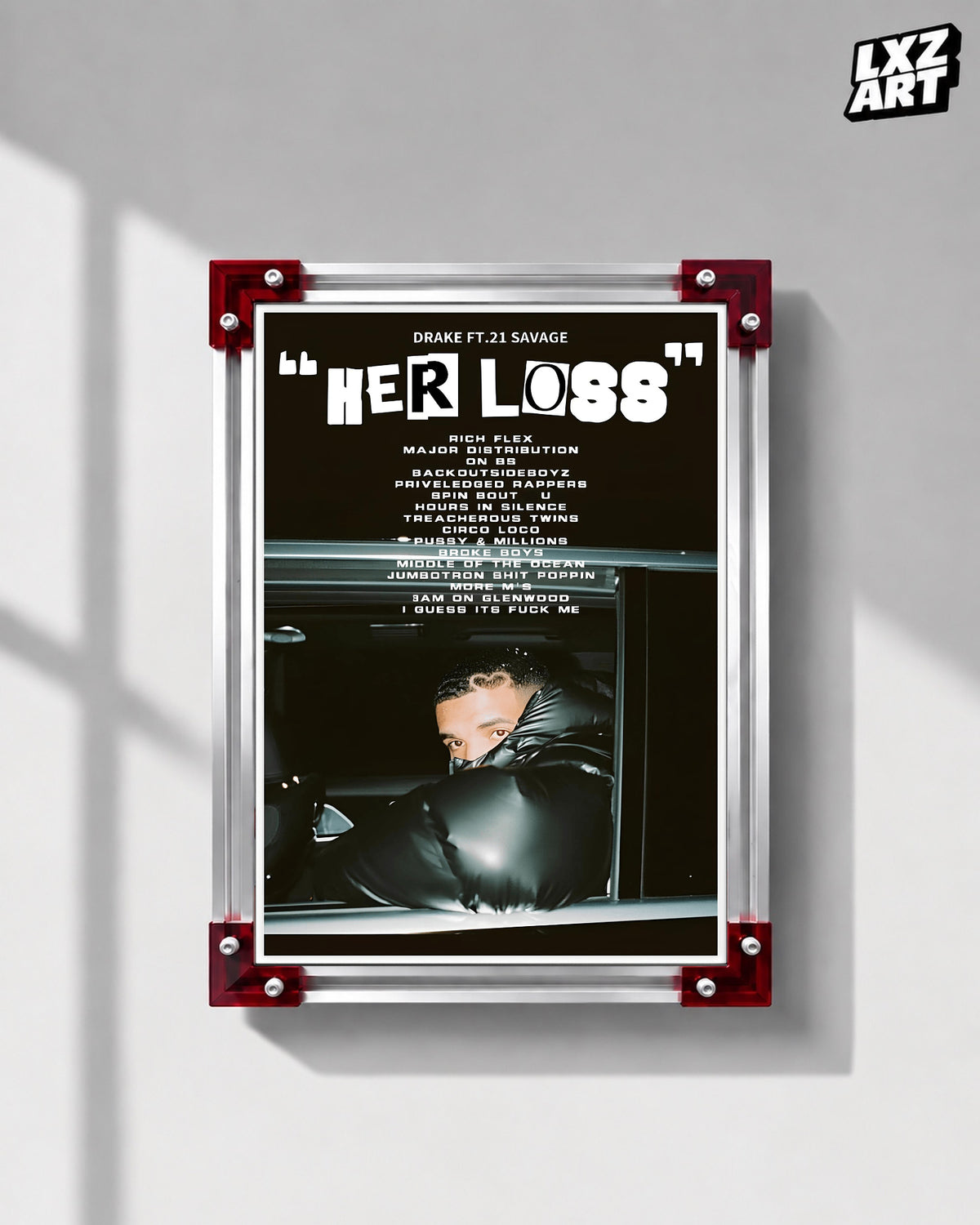 Drake & 21 Savage Her Loss Tracklist Poster | Unframed Bedroom Wall Art — LXZART display 1; frame not included