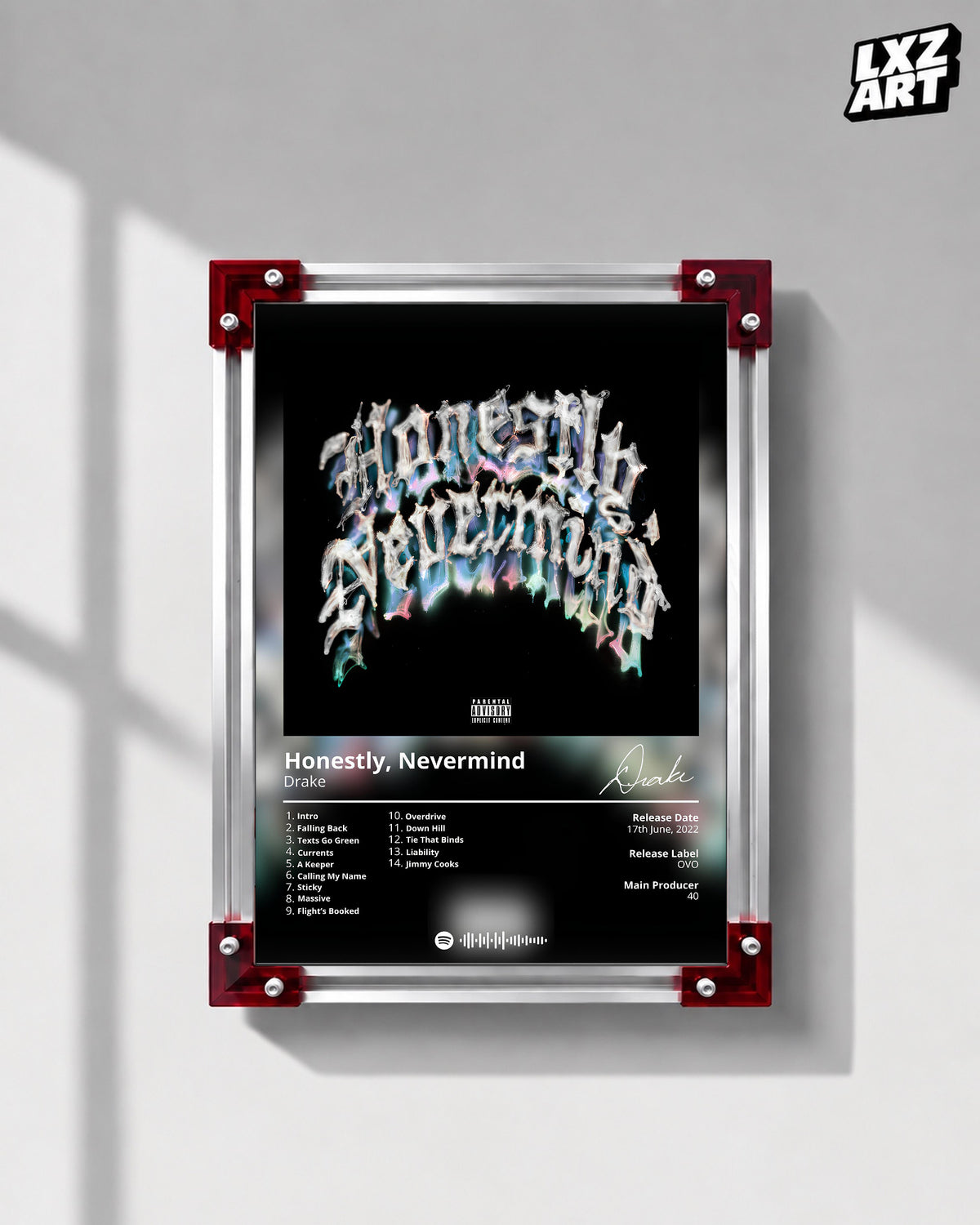 Drake Honestly, Nevermind Tracklist Poster | Unframed Bedroom Wall Art — LXZART display 1; frame not included
