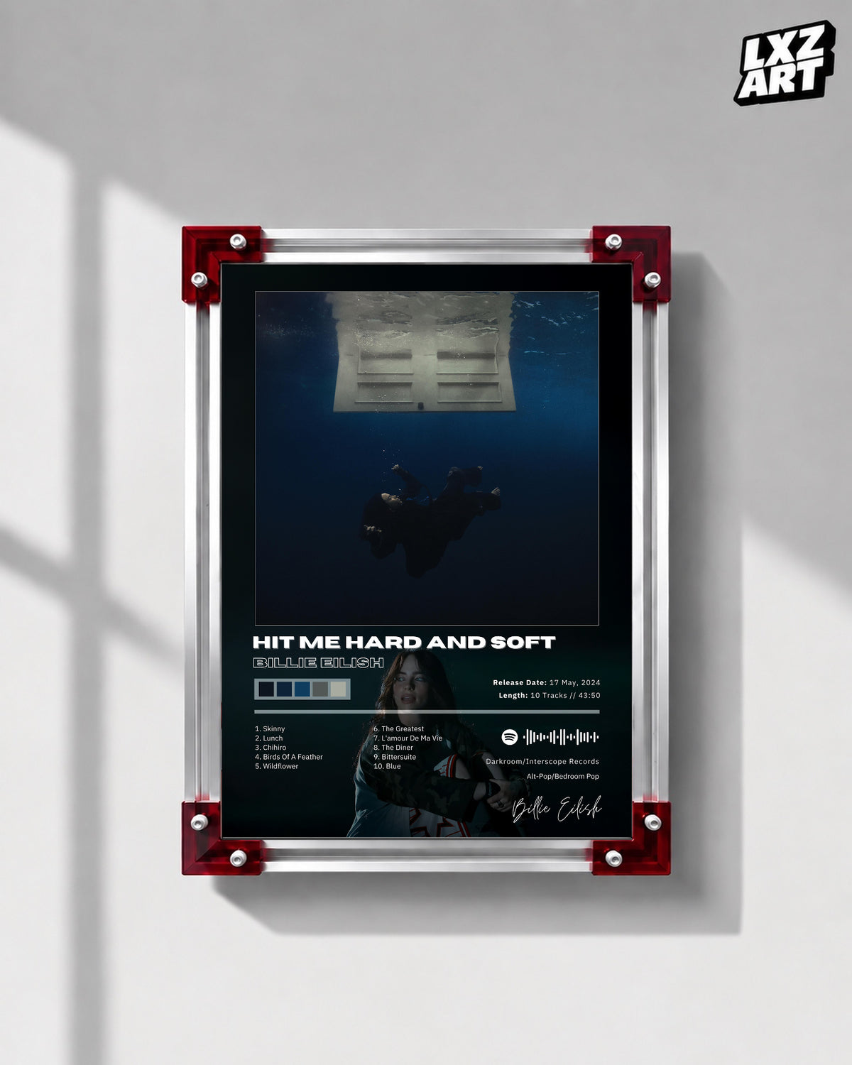 Billie Eilish Hit Me Hard and Soft Tracklist Poster | Unframed Bedroom Wall Art — LXZART display 1; frame not included