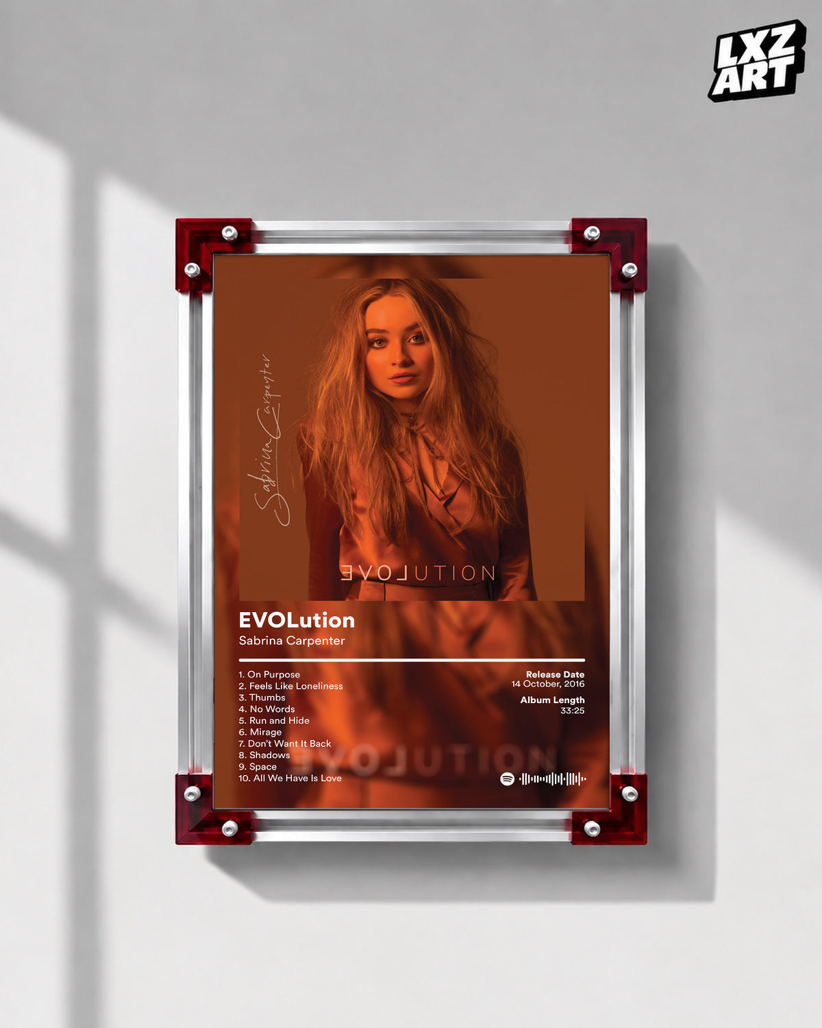 Sabrina Carpenter EVOLution Album Tracklist Poster | Unframed Pop Wall Art — LXZART display 1; frame not included