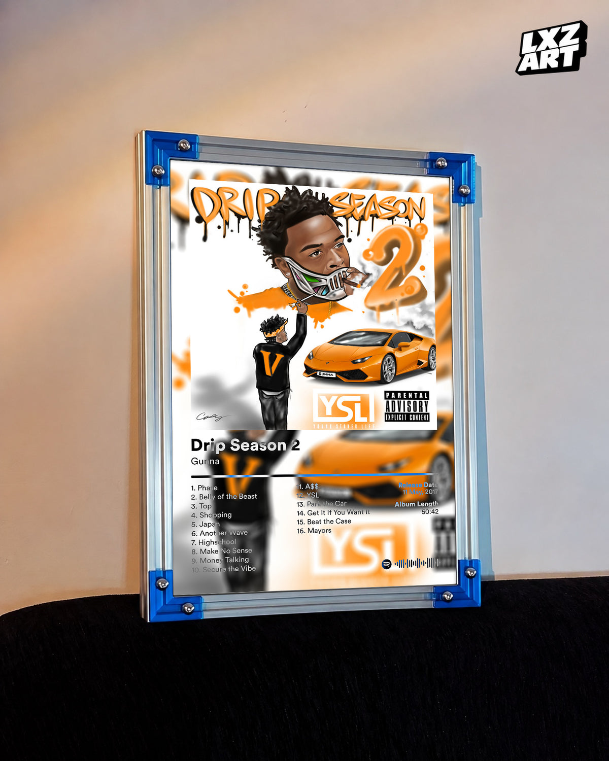 Gunna 'Drip Season 2' Album Poster — LXZART display 3; frame not included