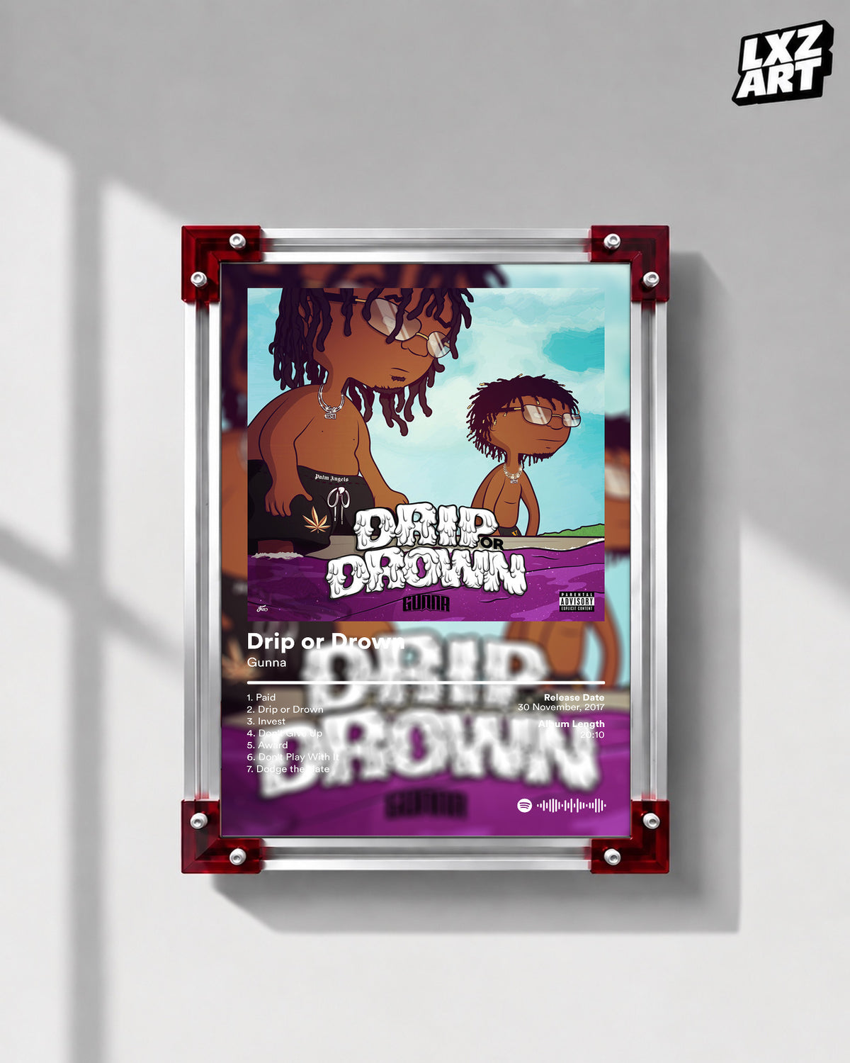 Gunna 'Drip or Drown' Album Poster — LXZART display 1; frame not included