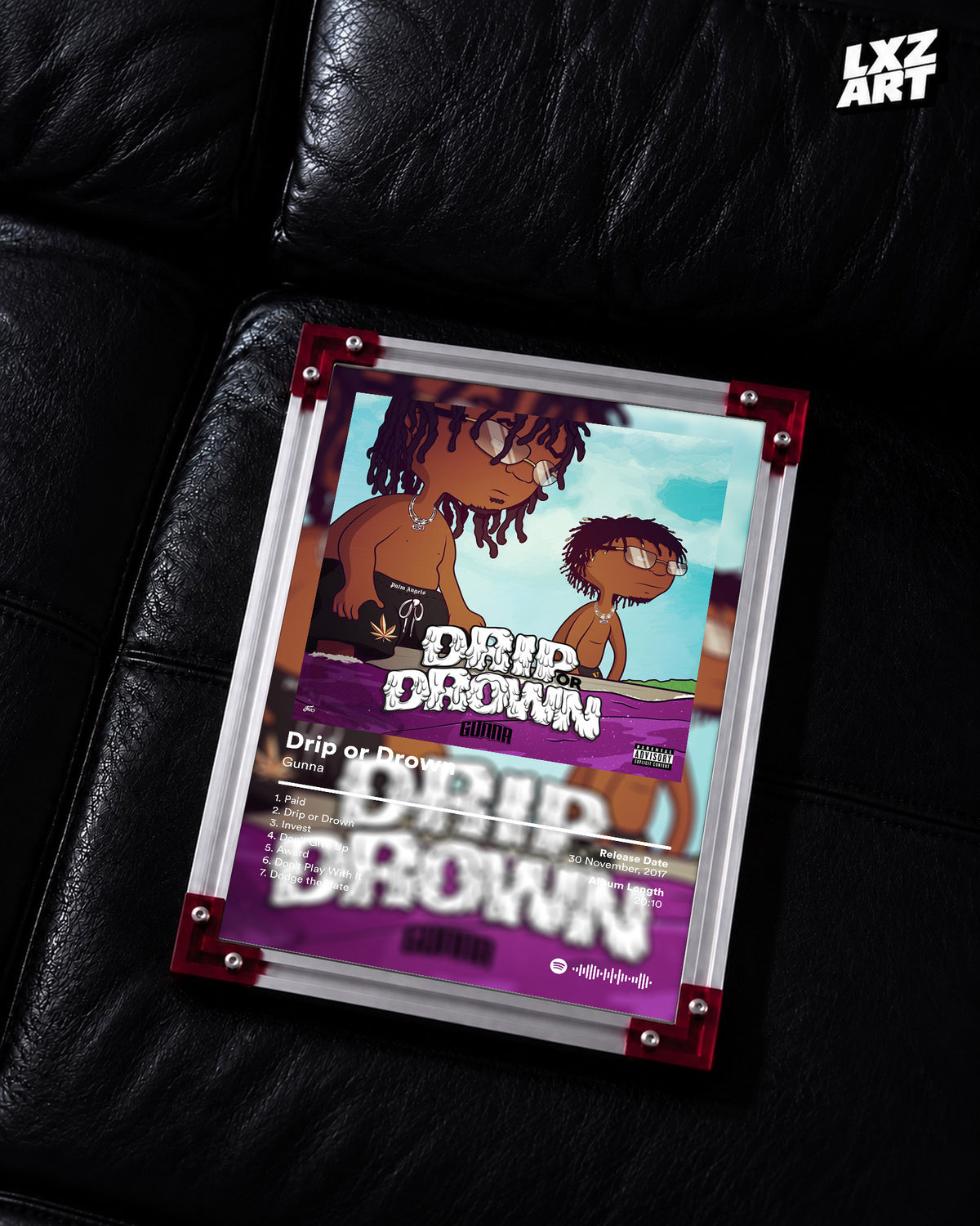 Gunna 'Drip or Drown' Album Poster — LXZART display 2; frame not included