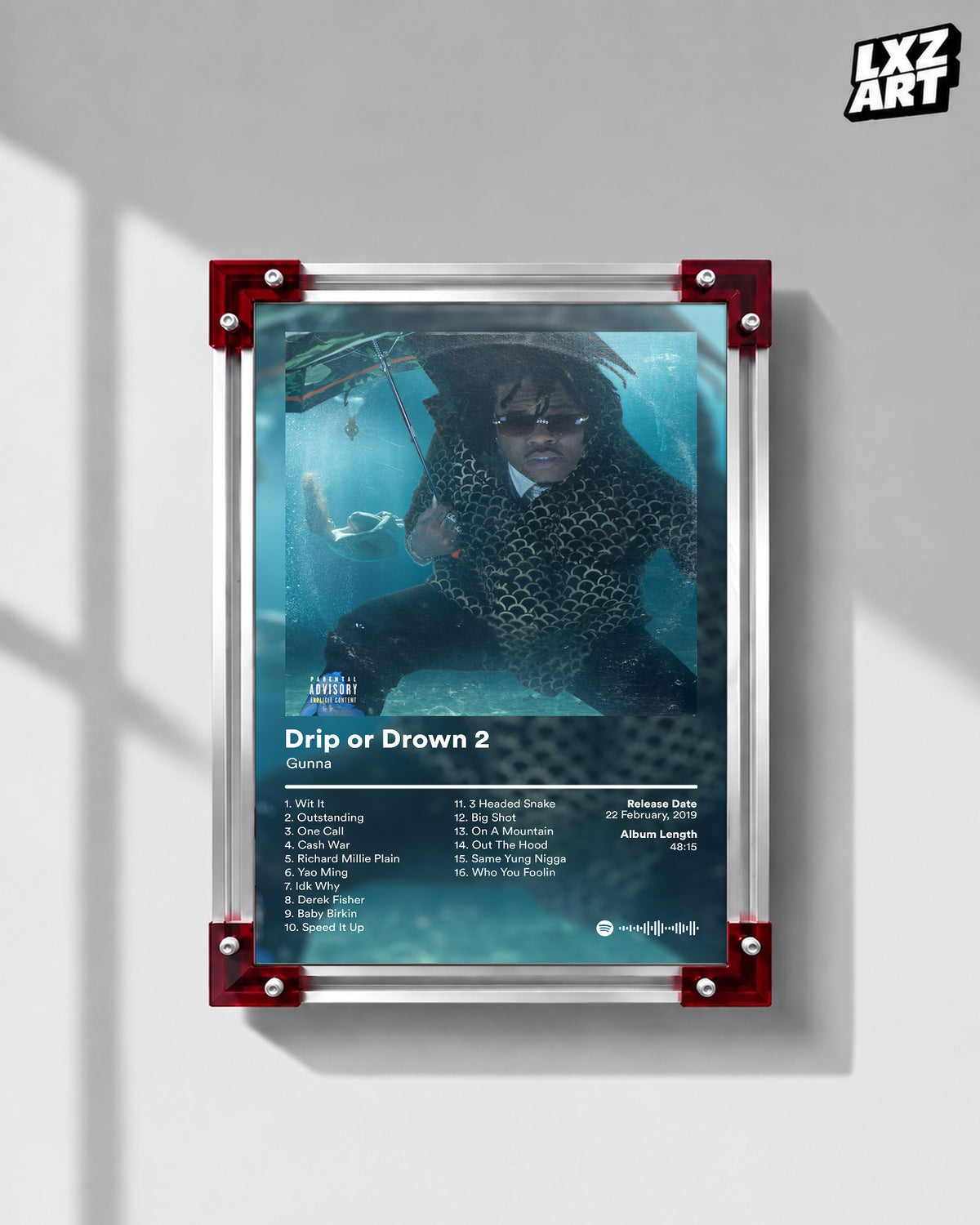 Gunna 'Drip or Drown 2' Album Poster — LXZART display 1; frame not included
