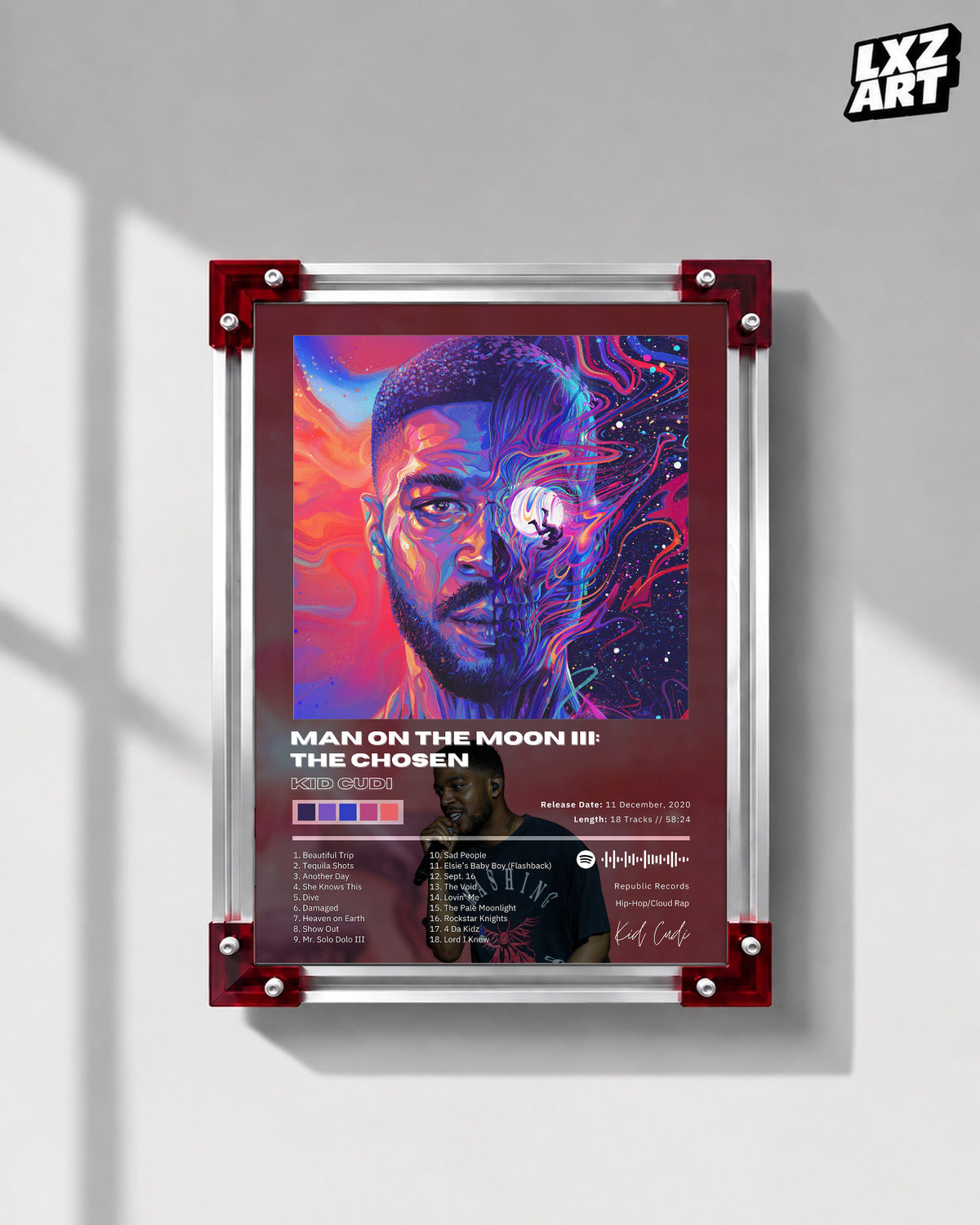 Kid Cudi 'Man On The Moon III' Album Poster — LXZART display 1; frame not included