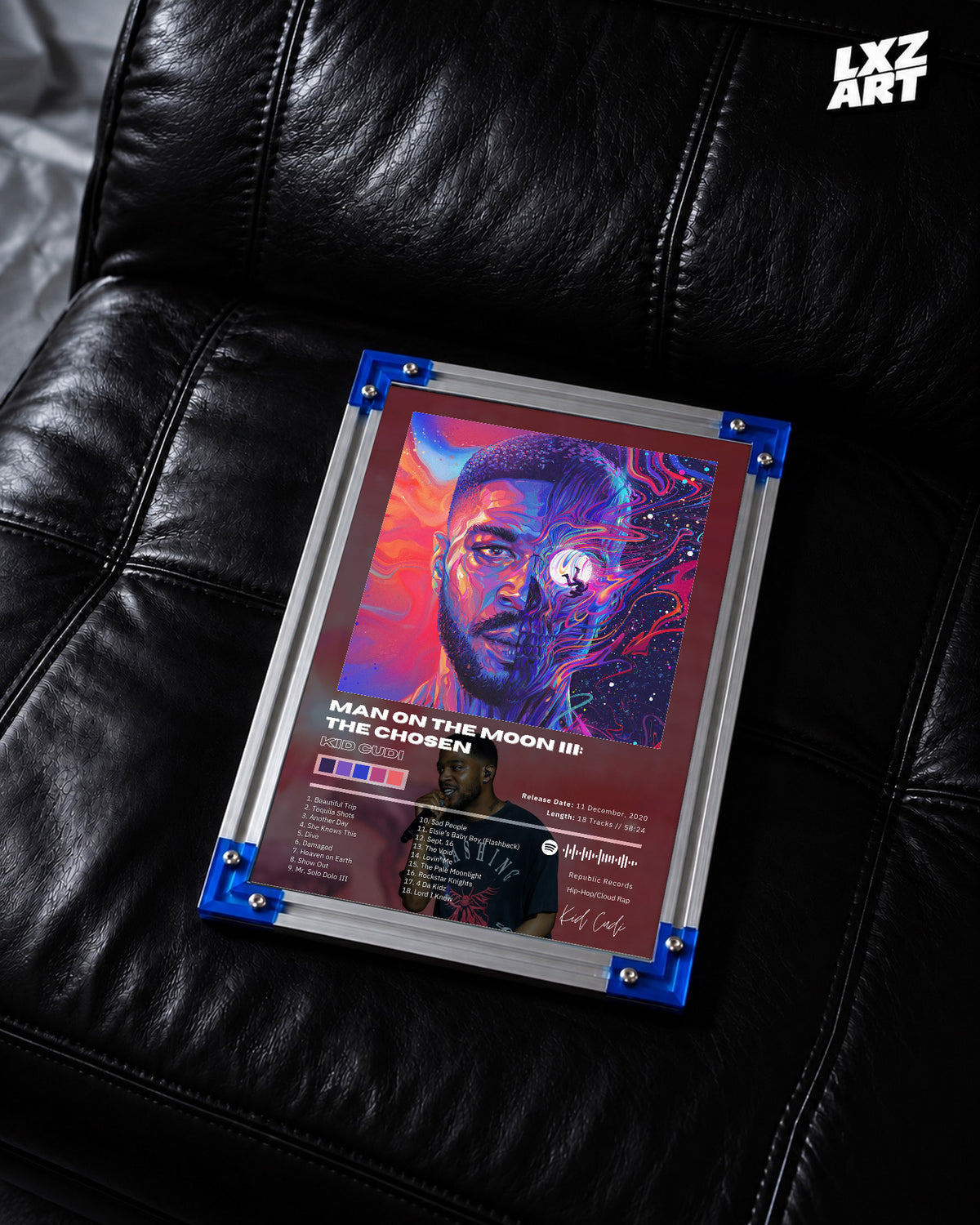 Kid Cudi 'Man On The Moon III' Album Poster — LXZART display 2; frame not included