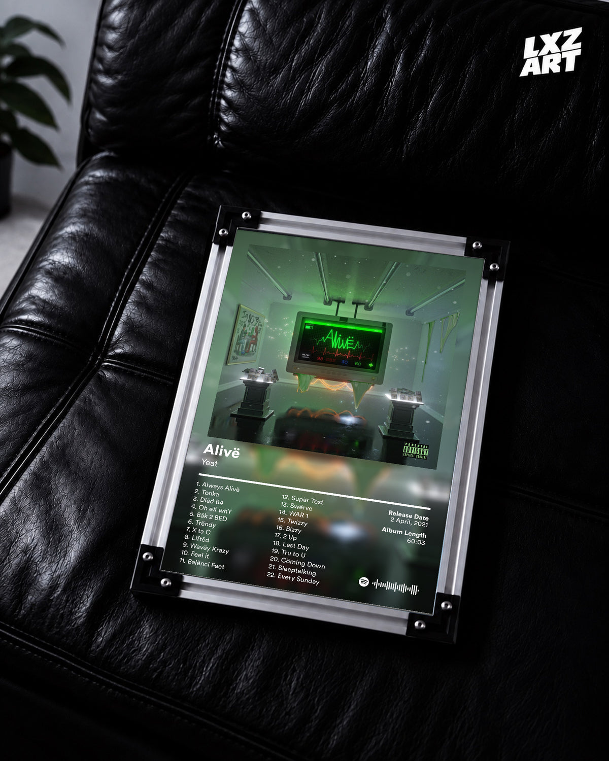 Yeat Alivë Tracklist Poster | Unframed Bedroom Wall Art — LXZART display 2; frame not included