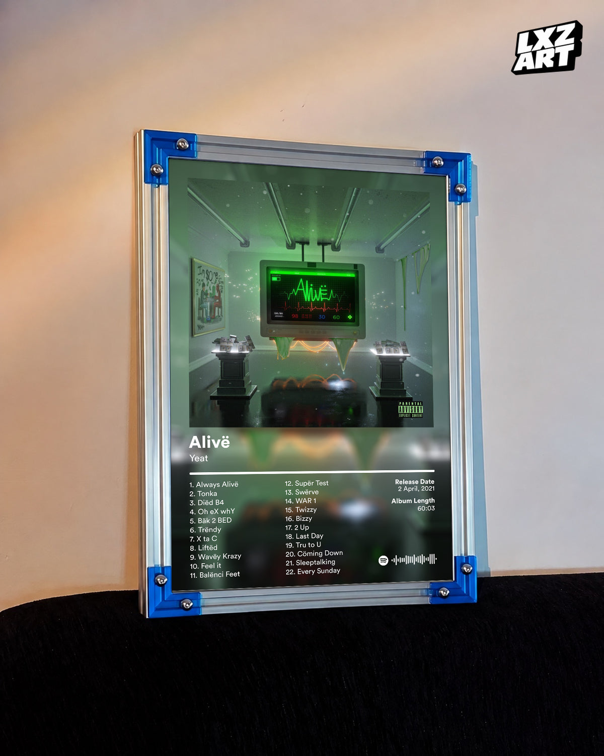 Yeat Alivë Tracklist Poster | Unframed Bedroom Wall Art — LXZART display 3; frame not included