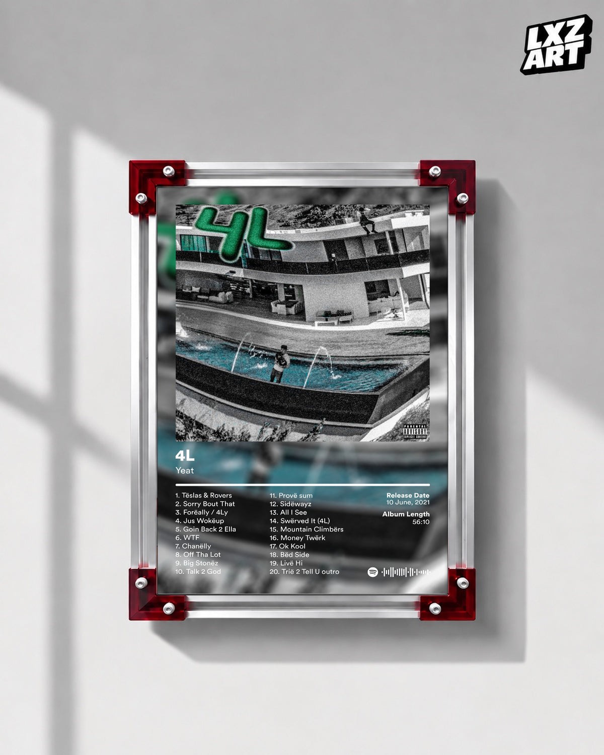 Yeat 4L Tracklist Poster | Unframed Bedroom Wall Art — LXZART display 1; frame not included