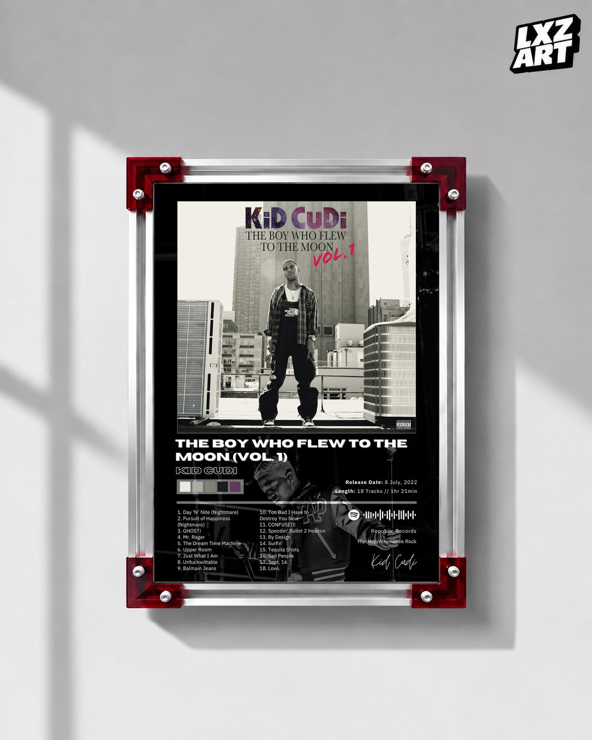 Kid Cudi 'The Boy Who Flew To The Moon (Vol. 1)' Album Poster — LXZART display 1; frame not included