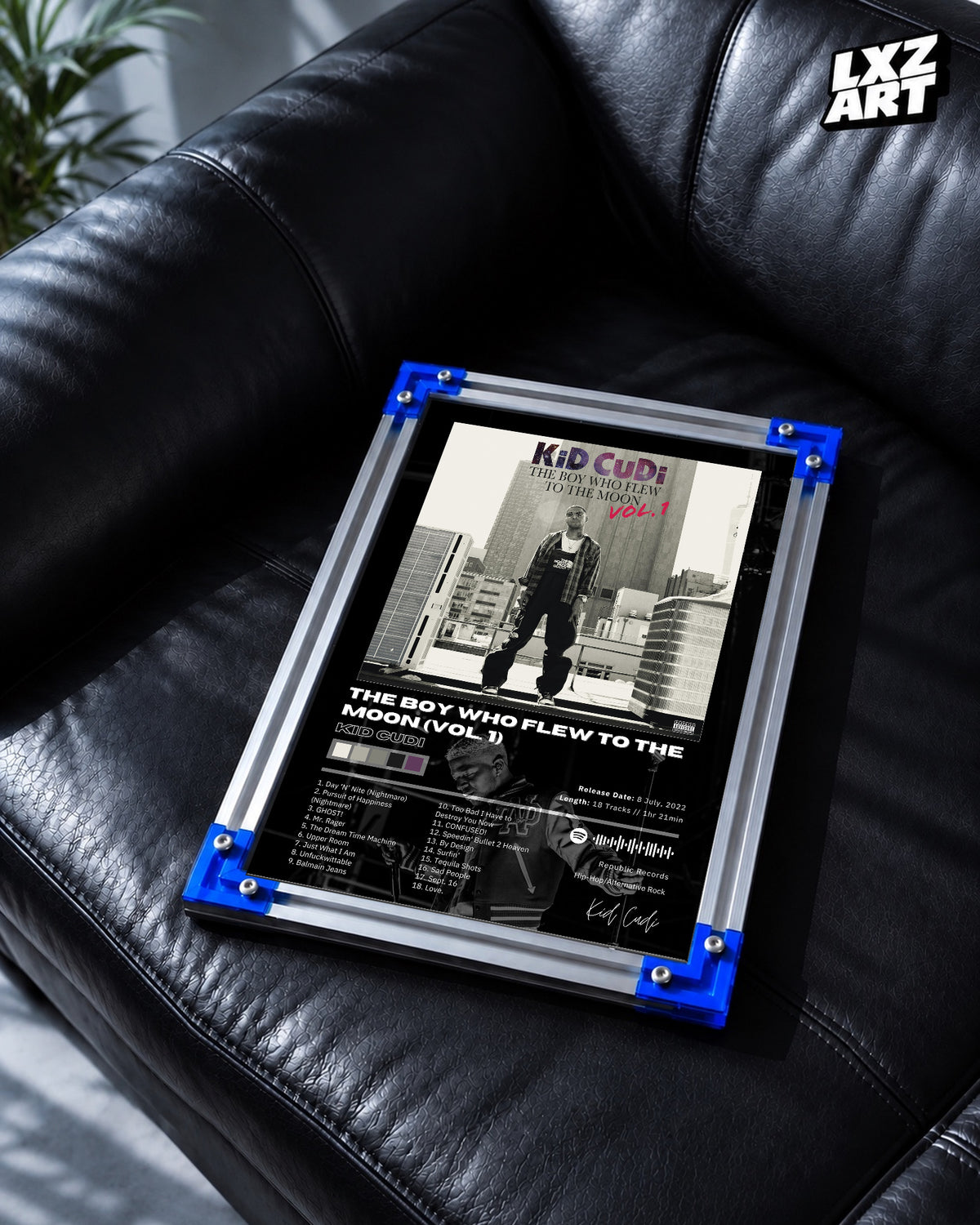 Kid Cudi 'The Boy Who Flew To The Moon (Vol. 1)' Album Poster — LXZART display 2; frame not included